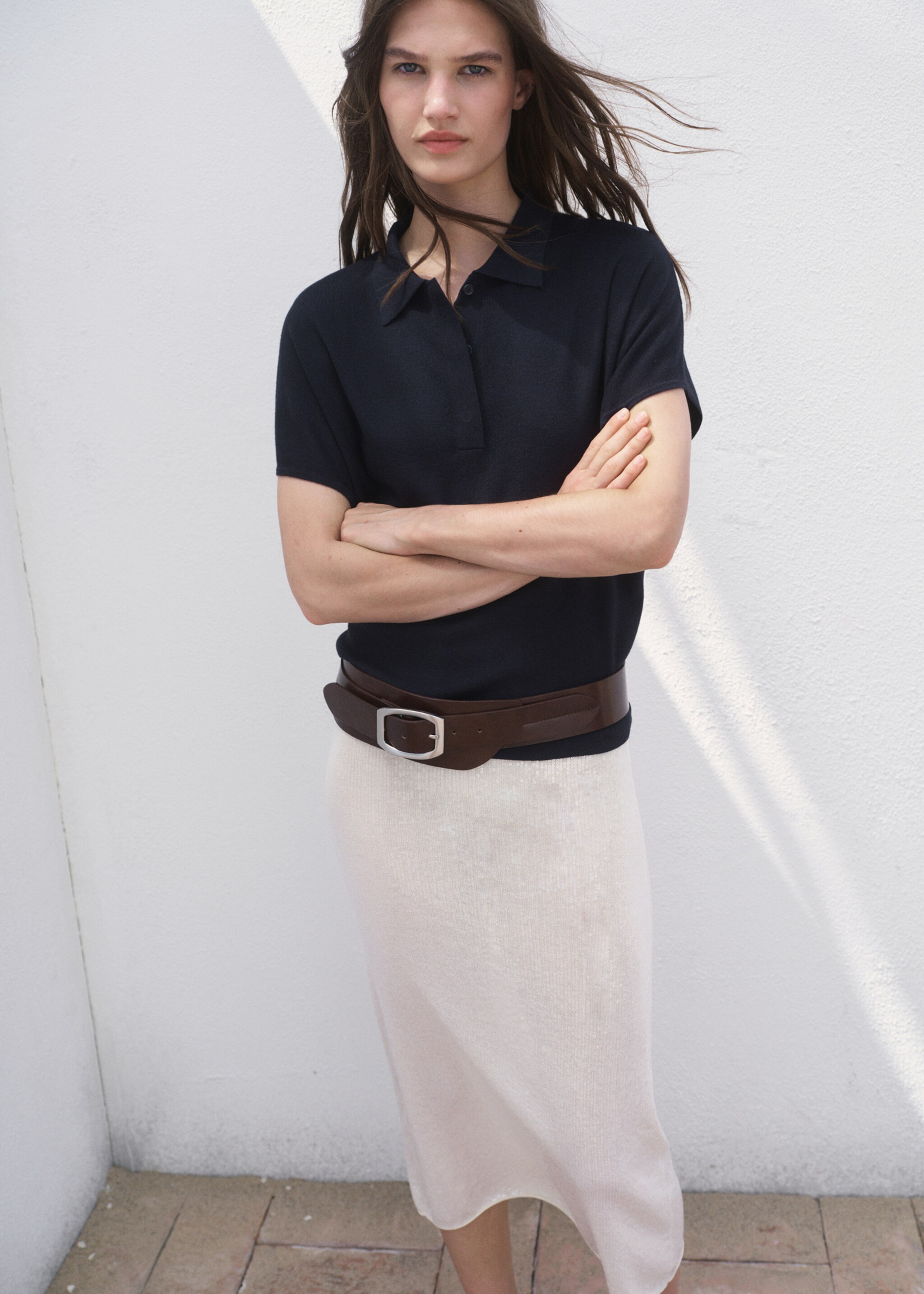 Short-sleeved polo-neck sweater - Medium plane