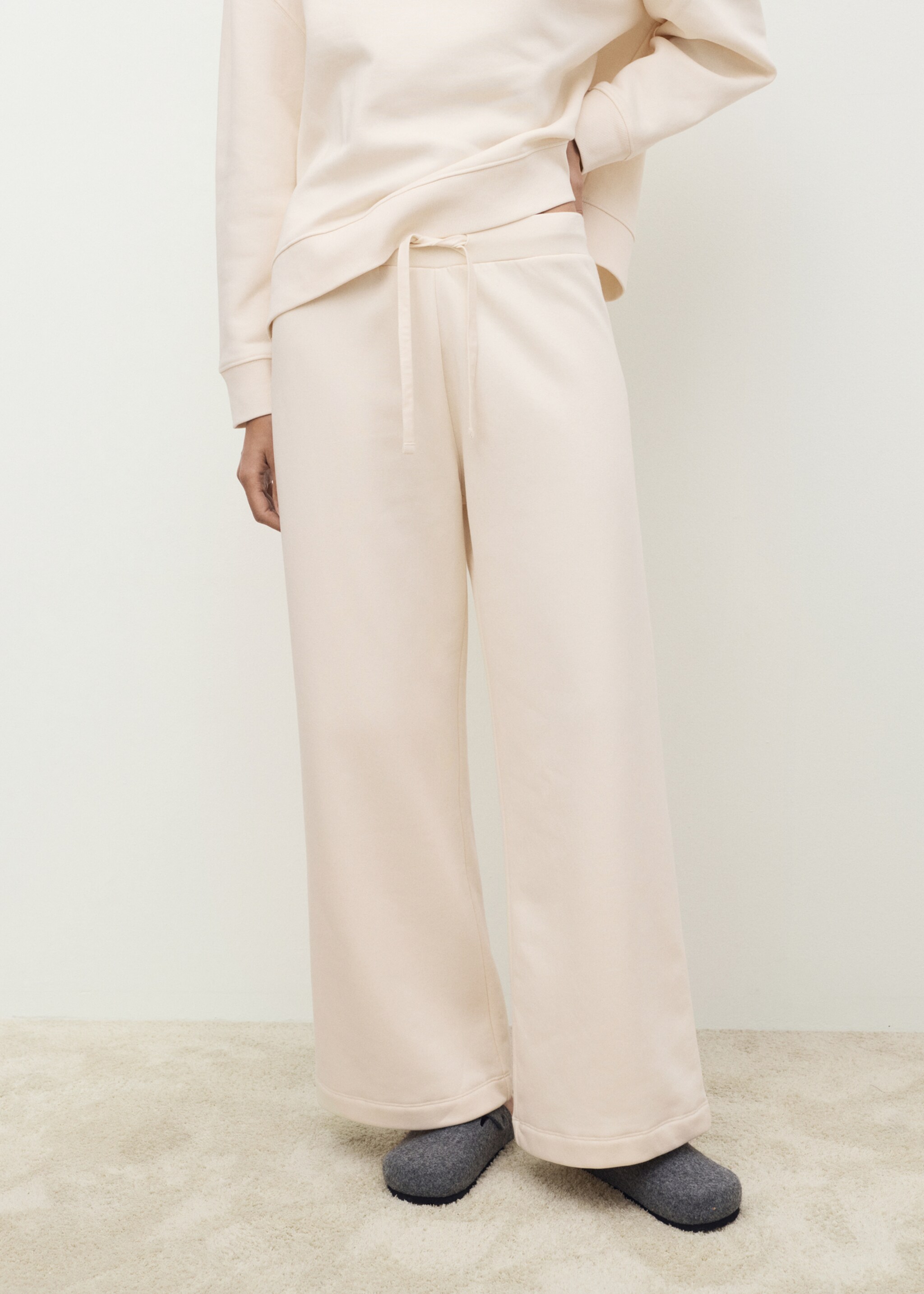 Fluid long cotton trousers - Medium plane, Vanilla. Ref: 17014108-00.