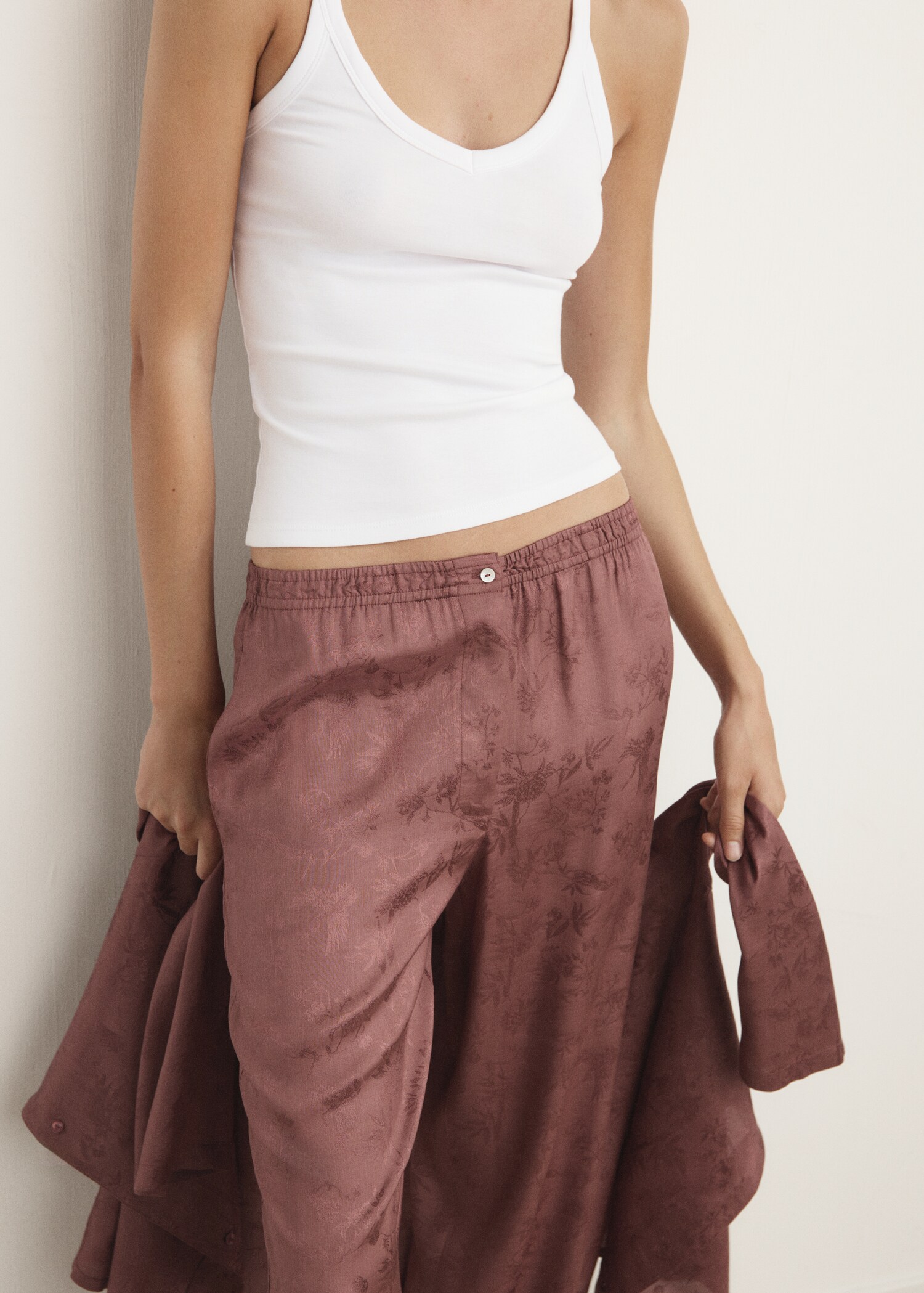 Pantalón pijama jacquard satén - Plano medio
