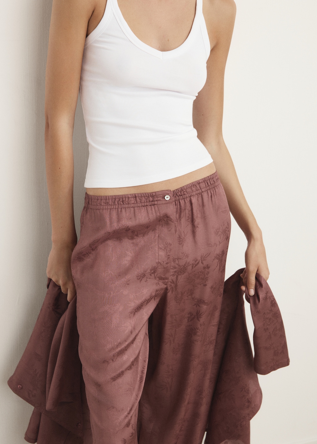 Jacquard satin pajama pants