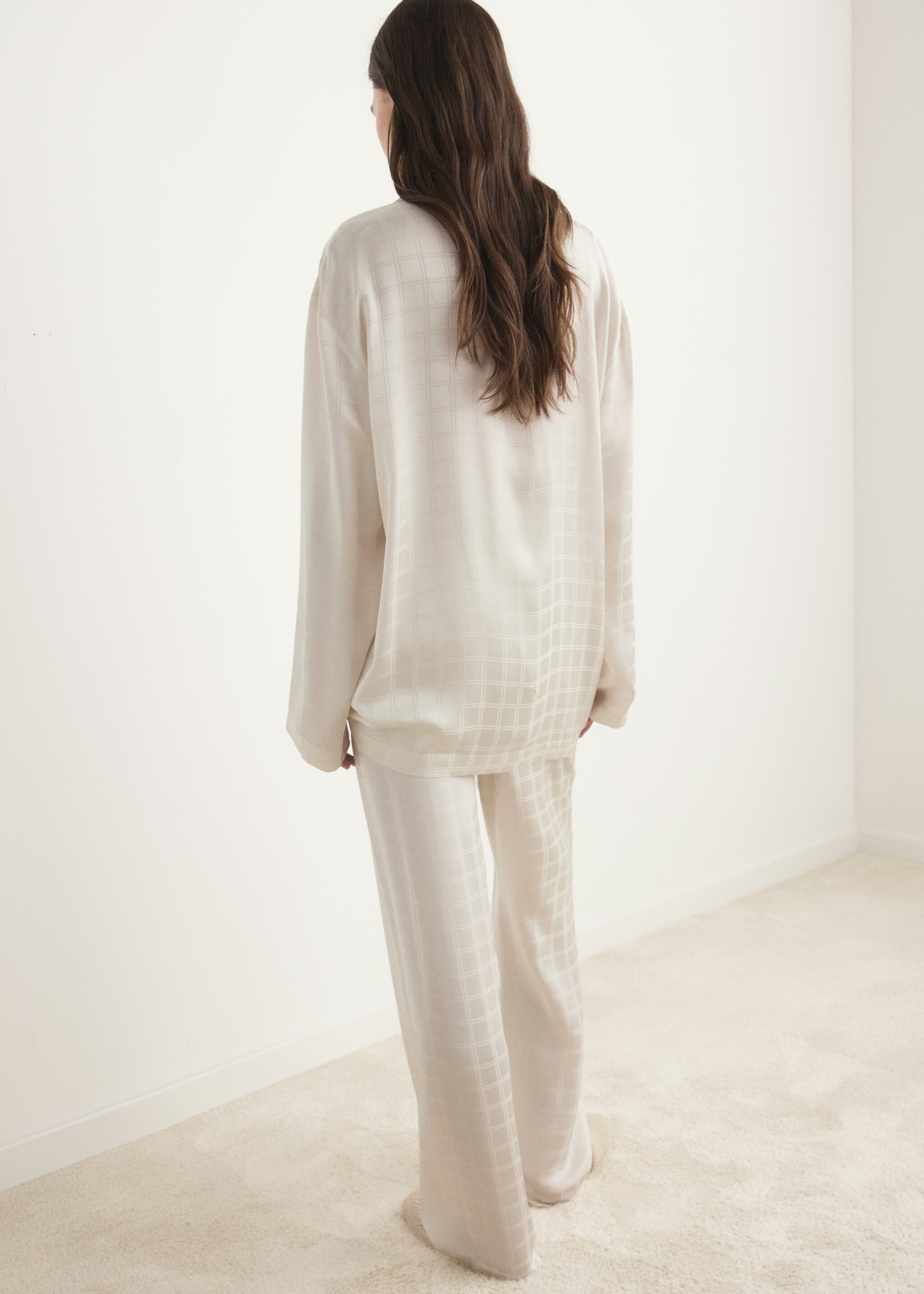 Rayon check pyjama trousers - Reverse of the article, Ivory White. Ref: 17014111-00.