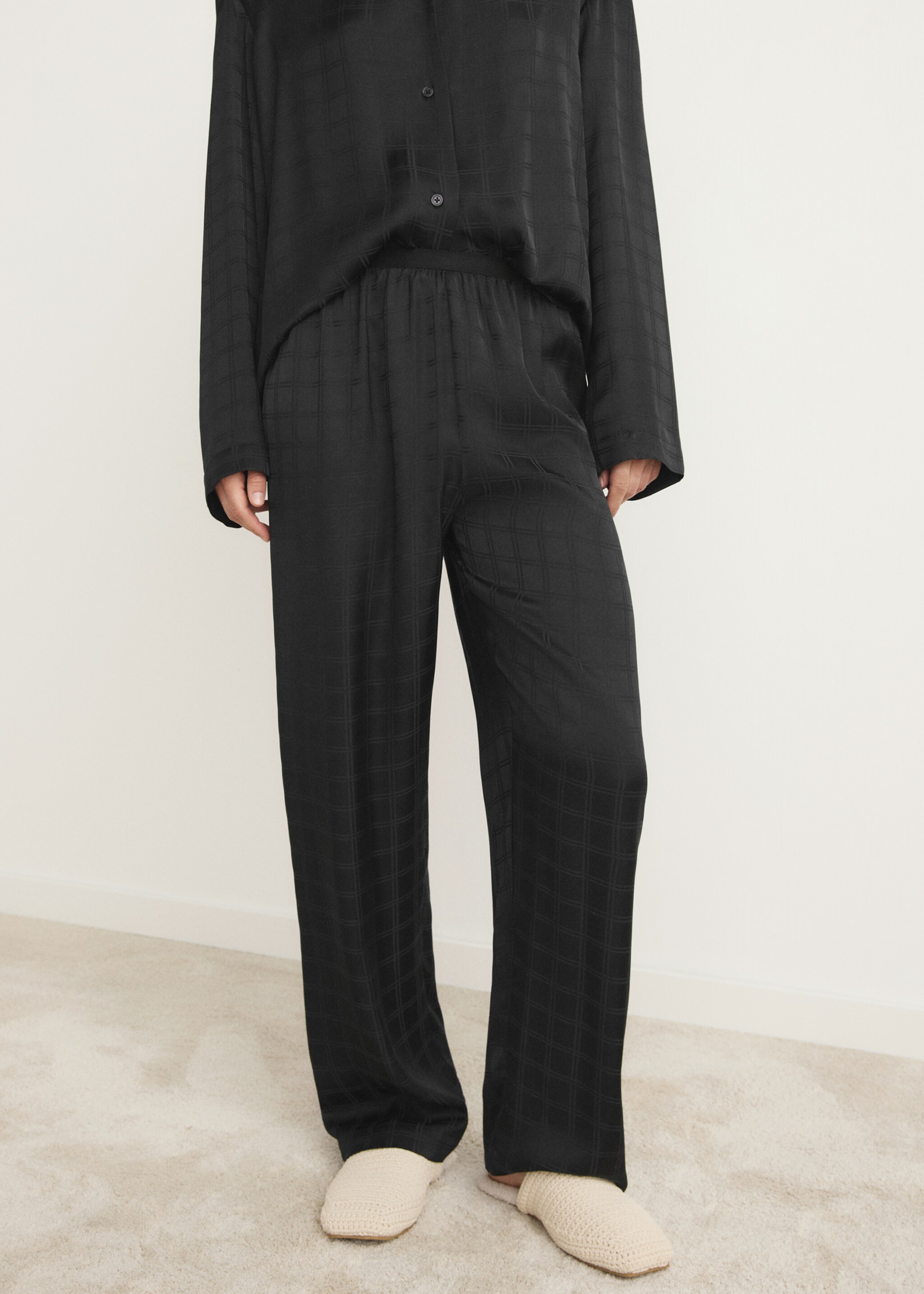 Rayon check pyjama trousers - Medium plane, Black. Ref: 17014111-00.