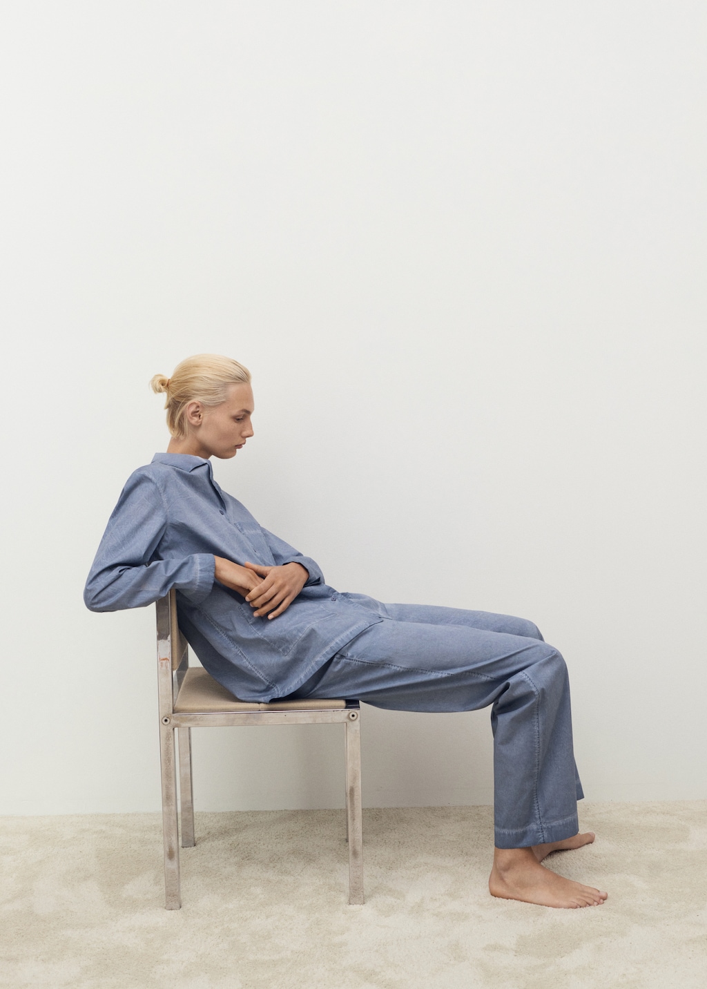 Garment-dyed cotton long pants