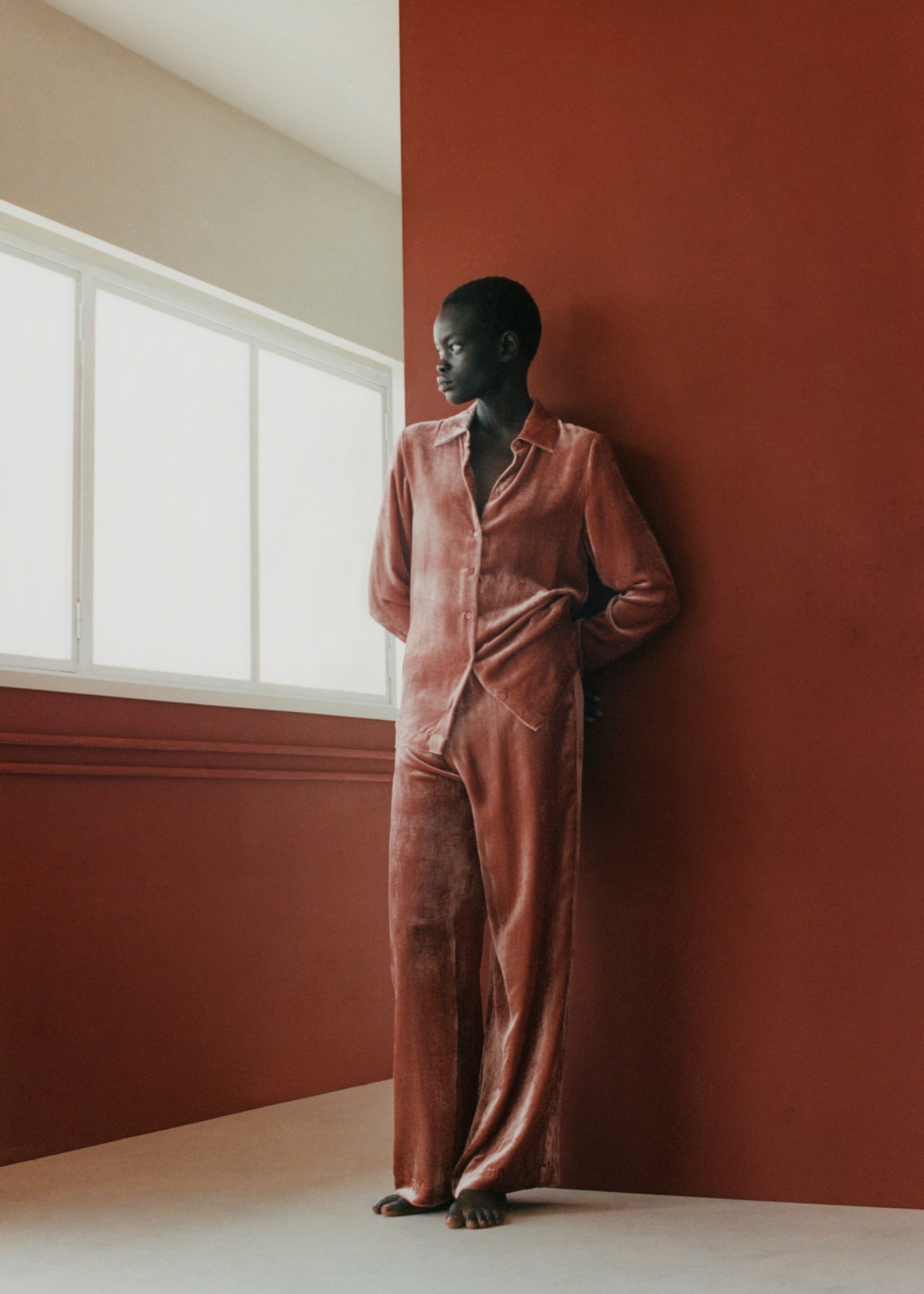 Silk velvet trousers - Details of the article 6, Burnt Orange. Ref: 17014114-00.