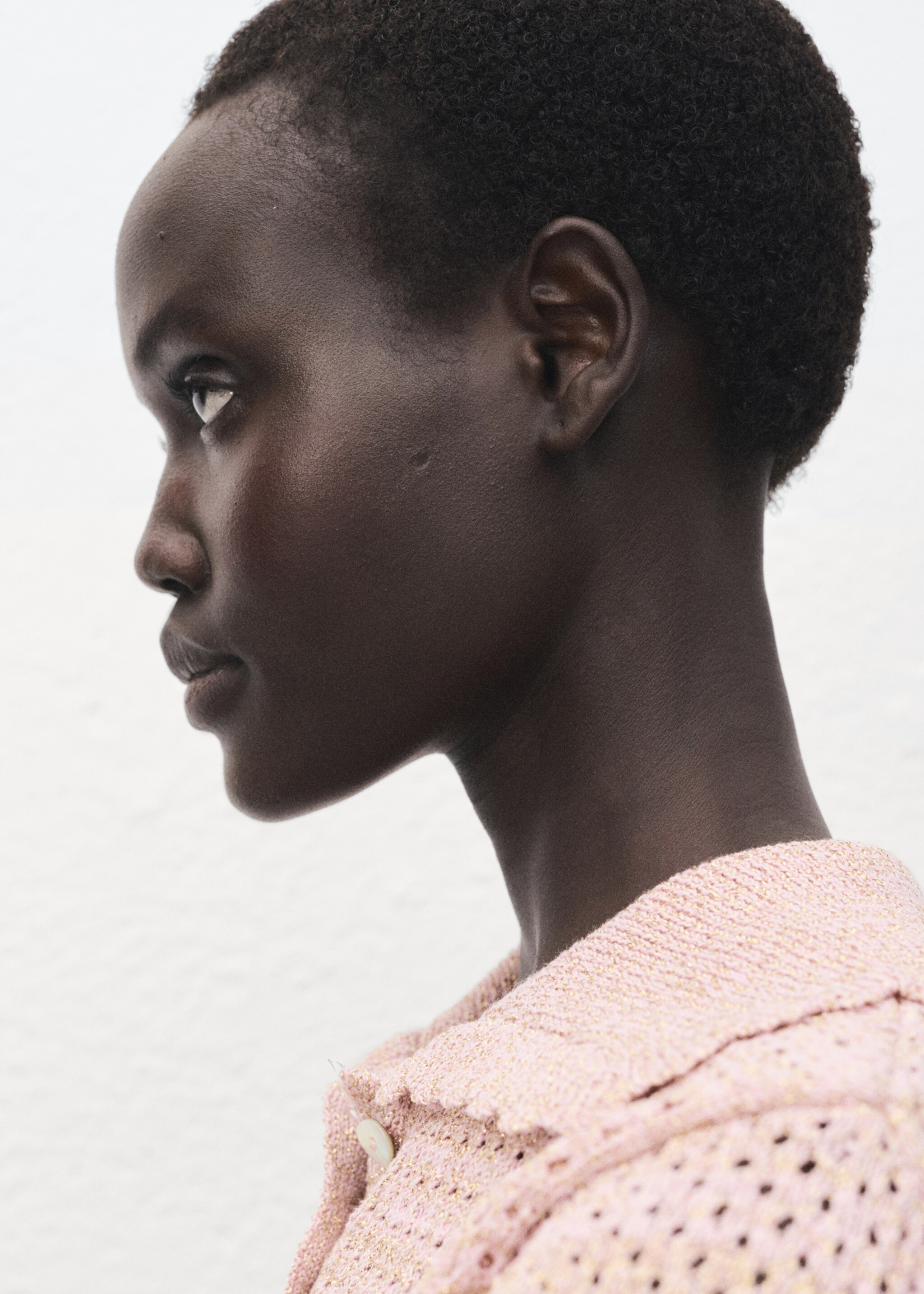 Short-sleeved crochet sweater - Details of the article 6, Pastel Pink. Ref: 17014141-00.