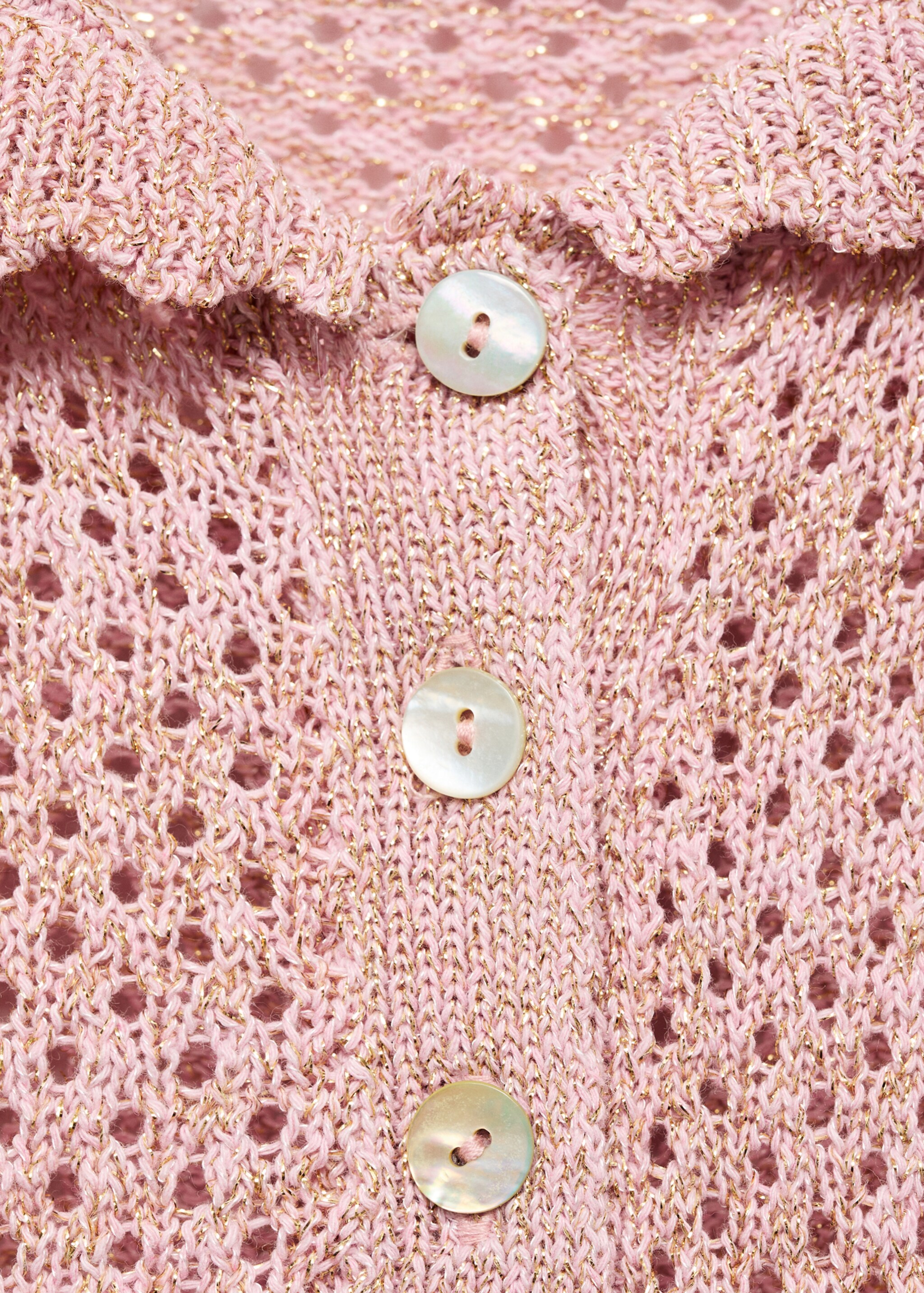 Short-sleeved crochet sweater - Details of the article 8, Pastel Pink. Ref: 17014141-00.