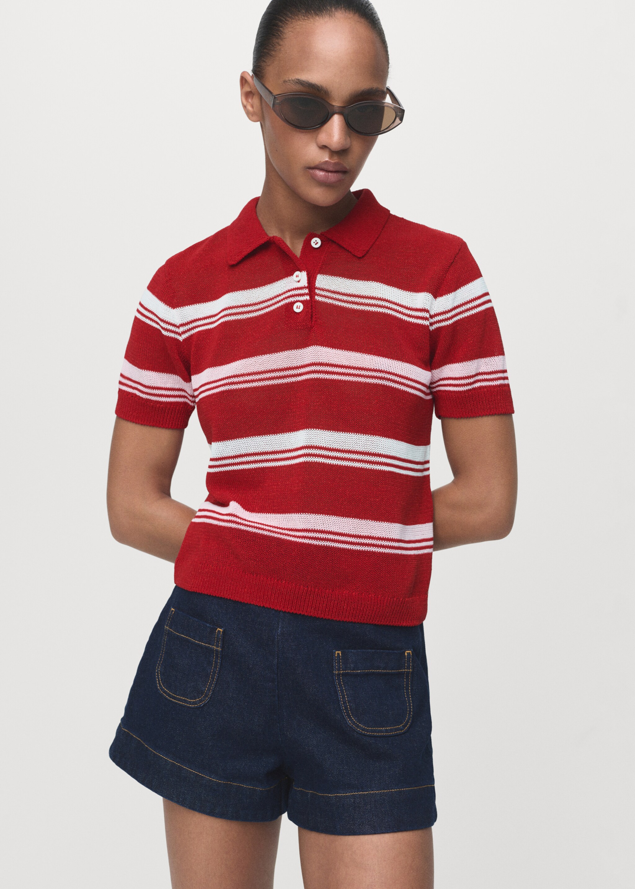 Short-sleeved polo-neck sweater - Medium plane, Red. Ref: 17014143-00.