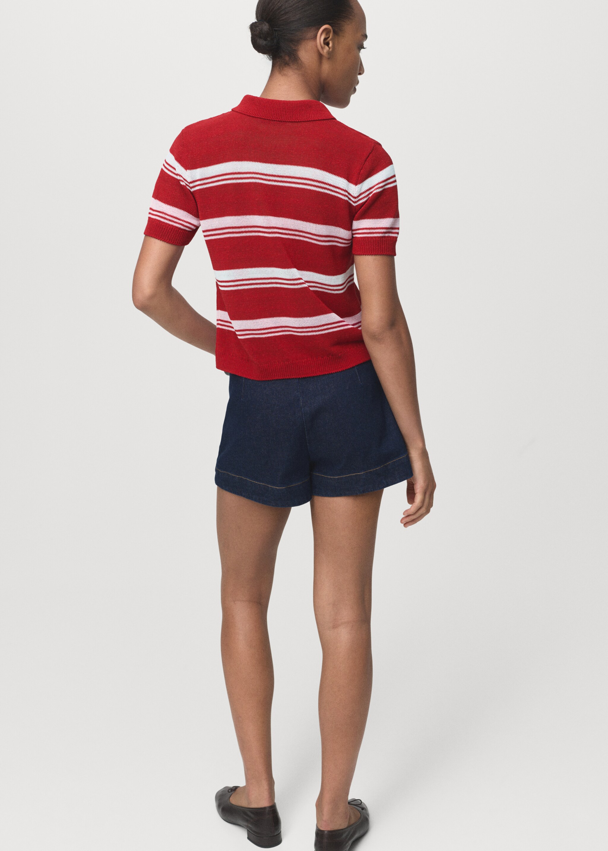 Short-sleeved polo-neck sweater - Reverse of the article, Red. Ref: 17014143-00.