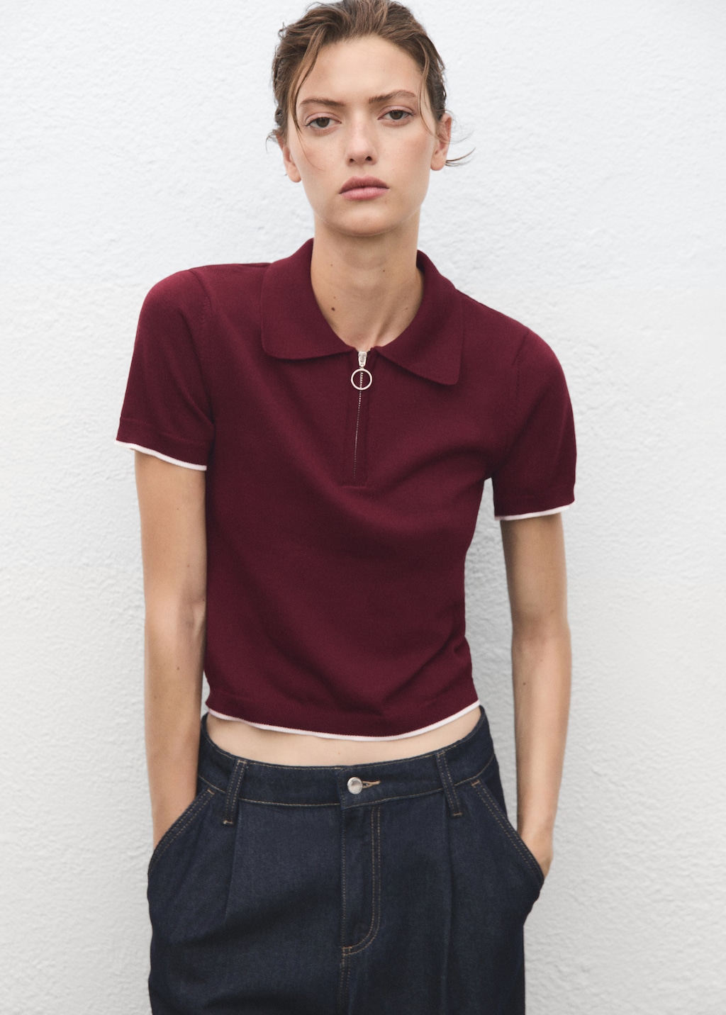 Polo-neck sweater with zipper