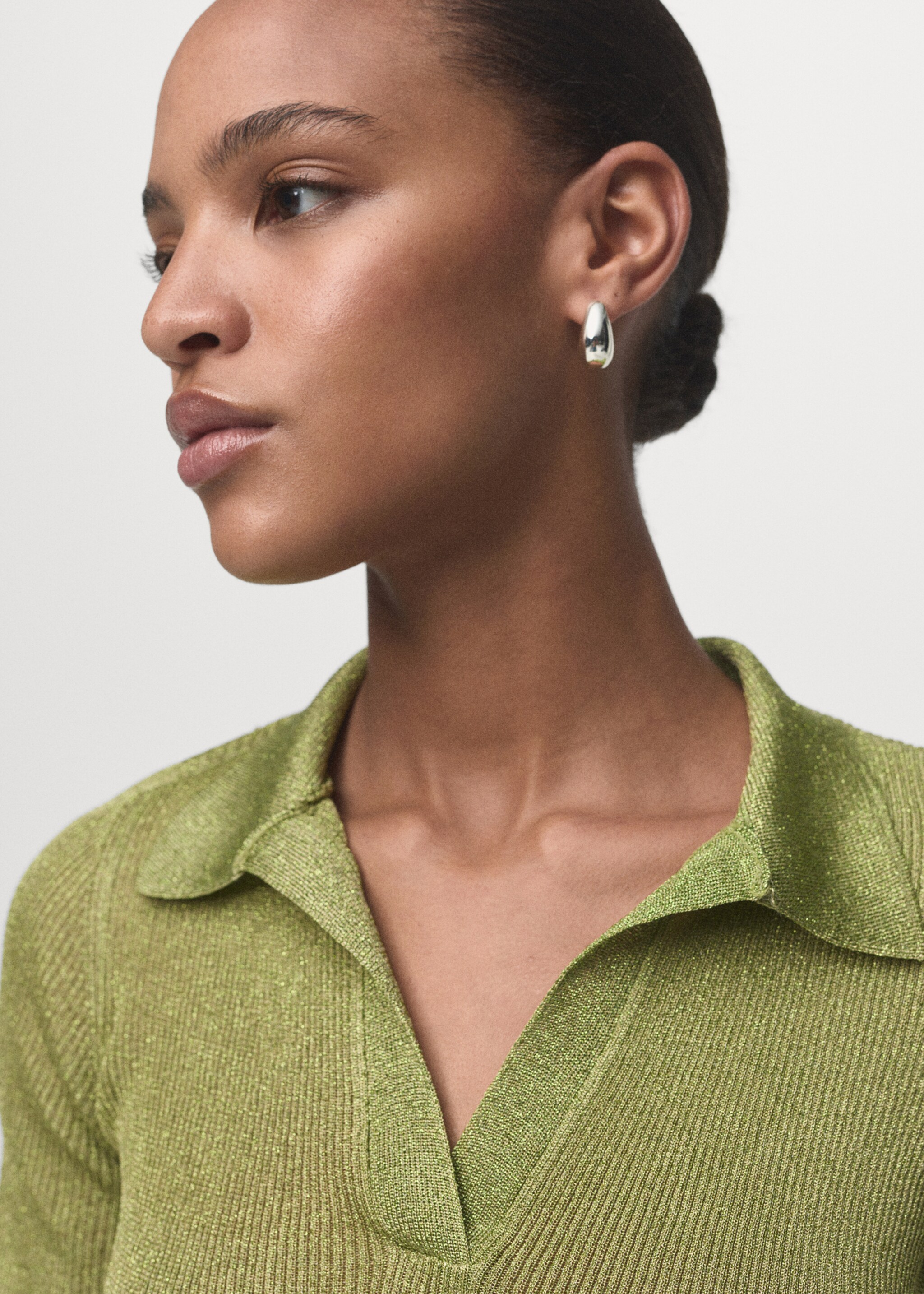 Lurex polo neck sweater - Details of the article 1, Pastel Green. Ref: 17014145-00.