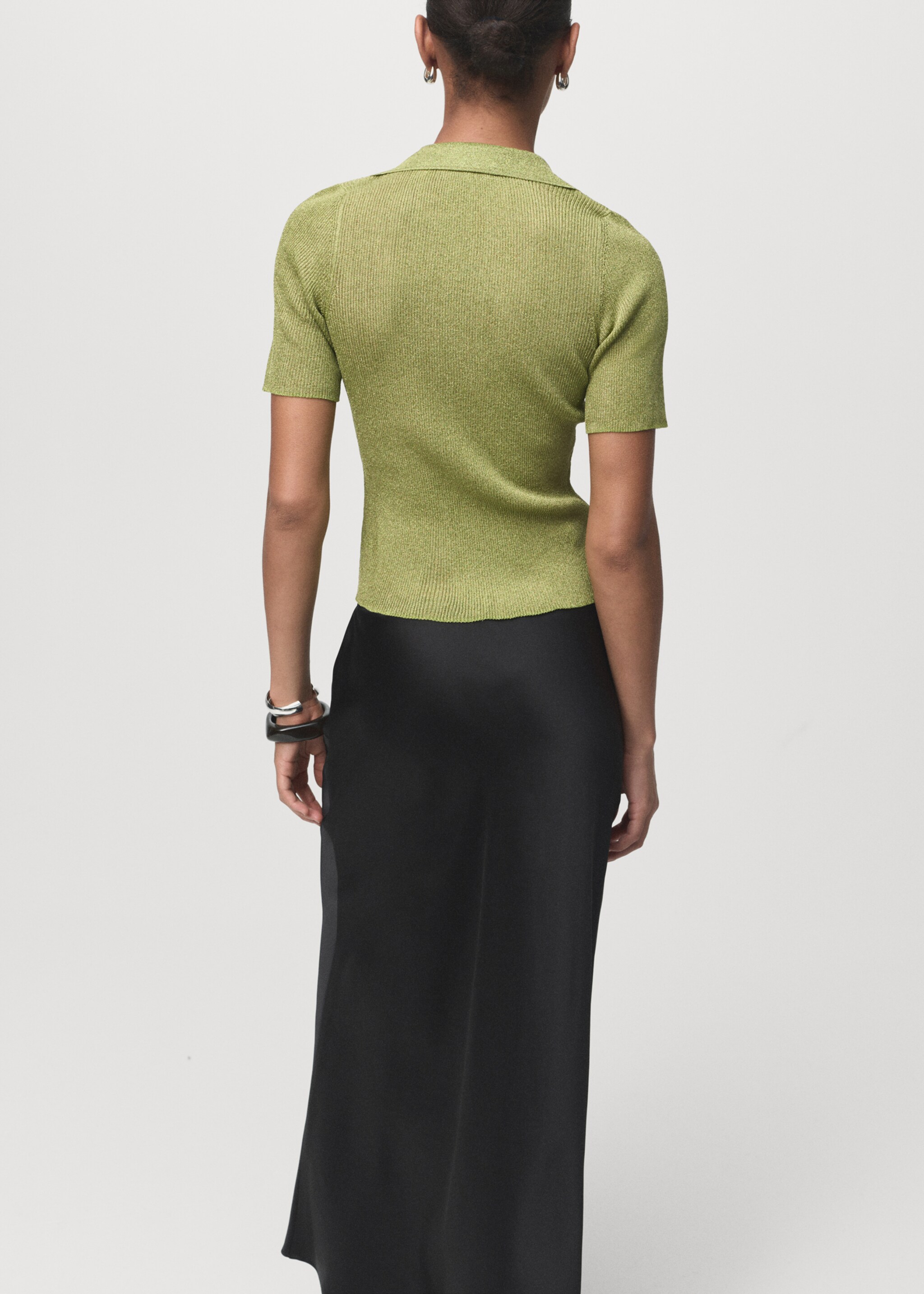 Lurex polo neck sweater - Reverse of the article, Pastel Green. Ref: 17014145-00.