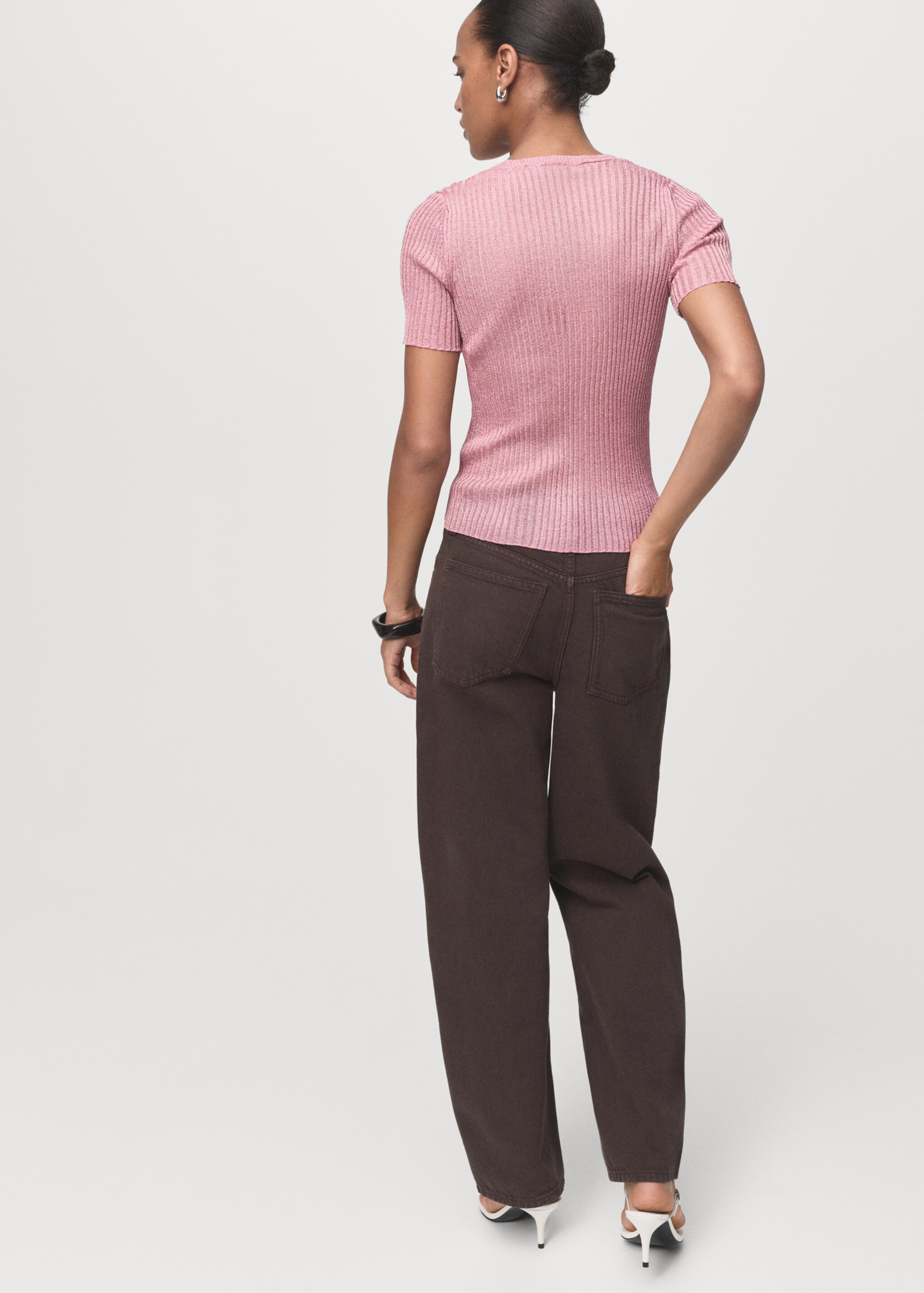 Short-sleeved lurex sweater - Reverse of the article, Pastel Pink. Ref: 17014146-00.