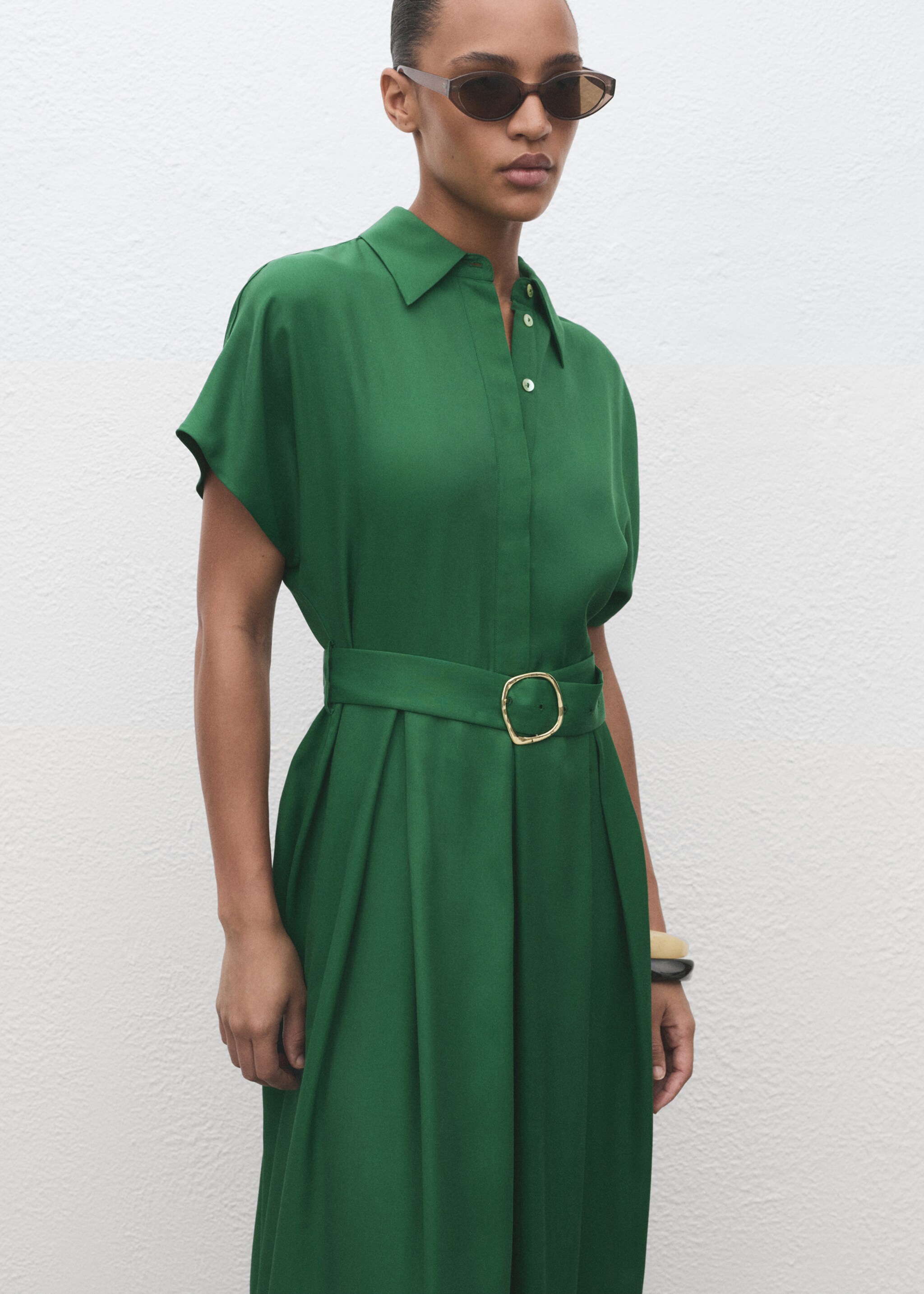 Robe chemise Lyocell - Plan moyen, Vert. Ref: 17014147-00.