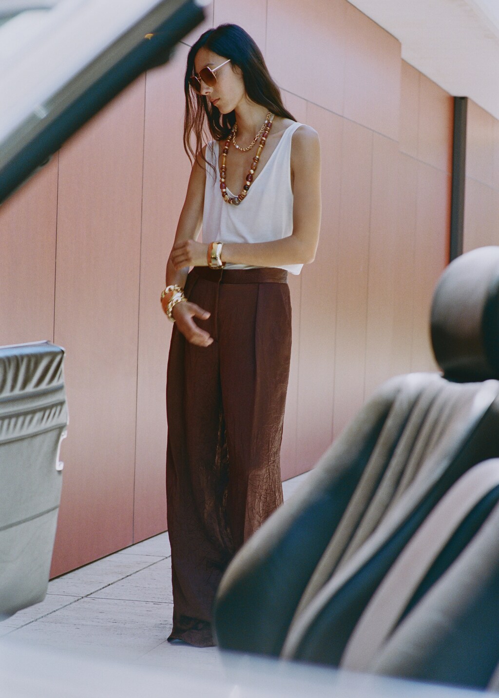 Straight-leg crinkled-effect pants