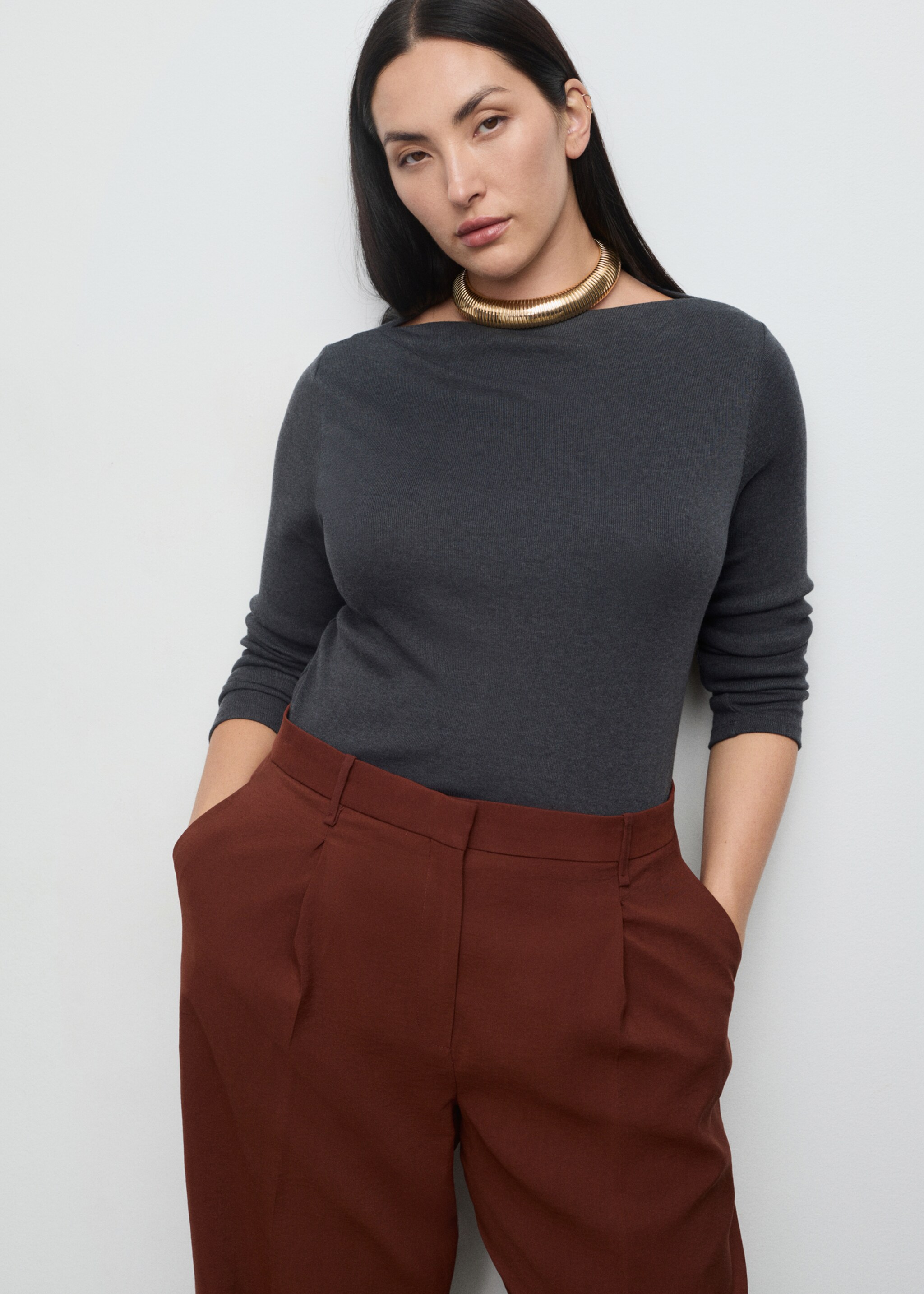 Modal straight-fit trousers - Details of the article 4, Burnt Orange. Ref: 17014151-00.