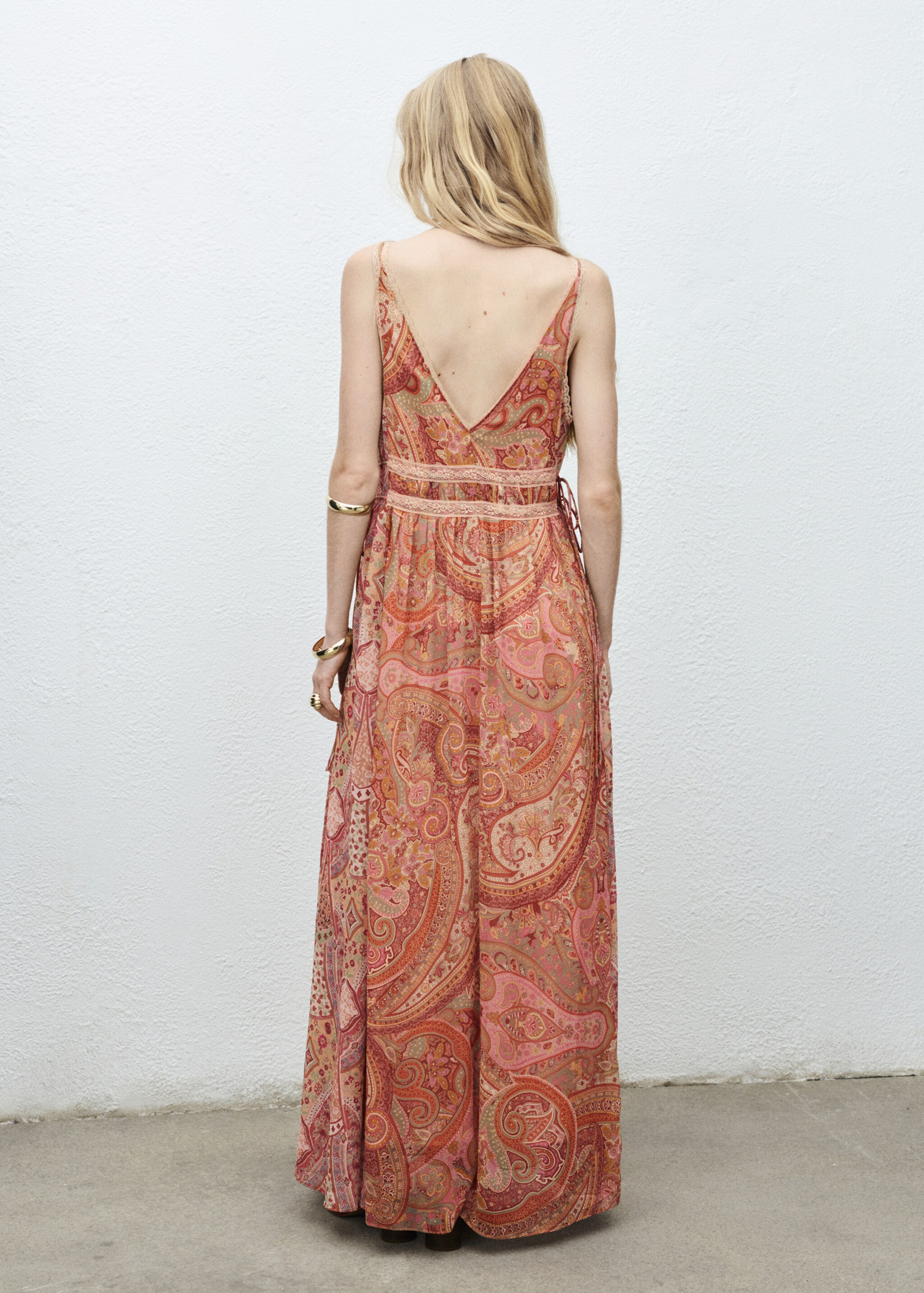 Paisley-print dress with lace trim - Reverse of the article, Brown. Ref: 17014449-00.