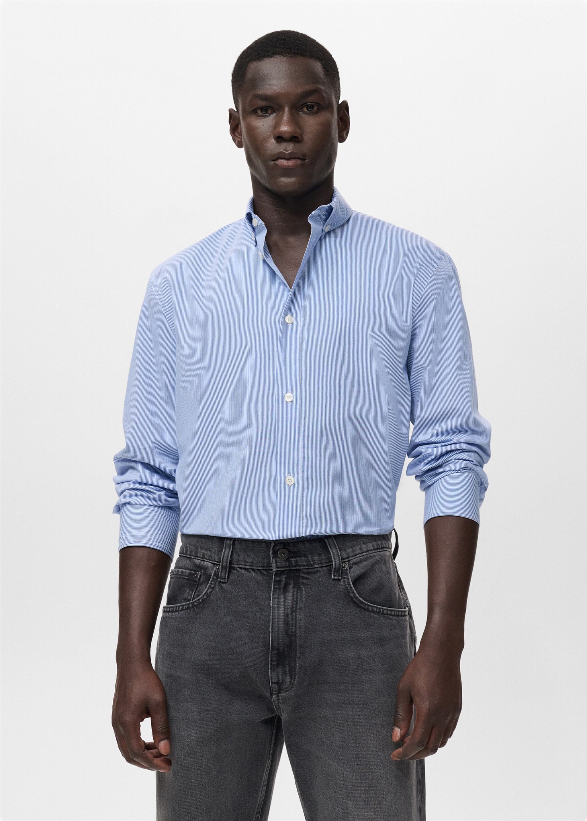 Chemise coton rayures regular-fit - Plan moyen, Bleu ciel. Ref: 17014450-00.