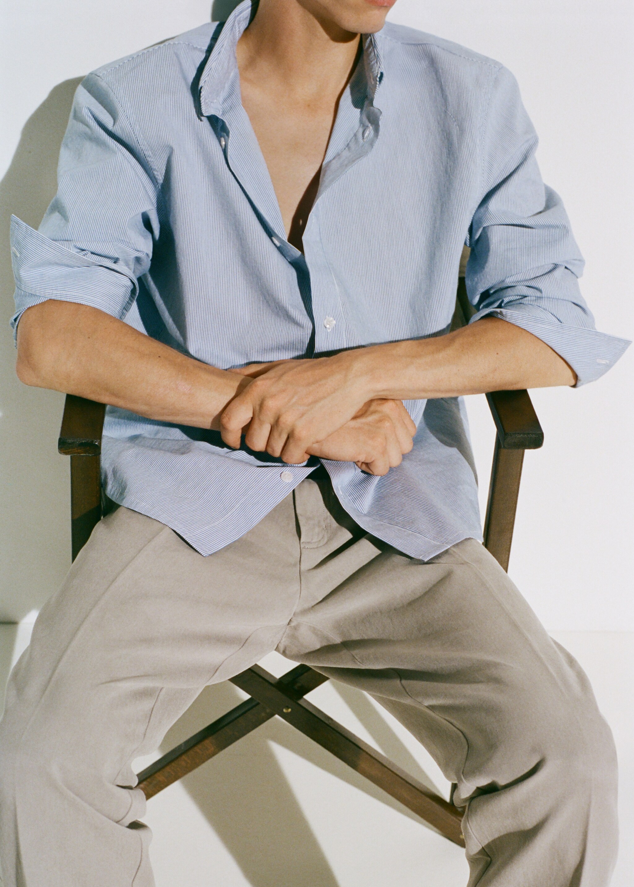 Regular fit striped cotton shirt - Details of the article 5, Sky Blue. Ref: 17014450-00.