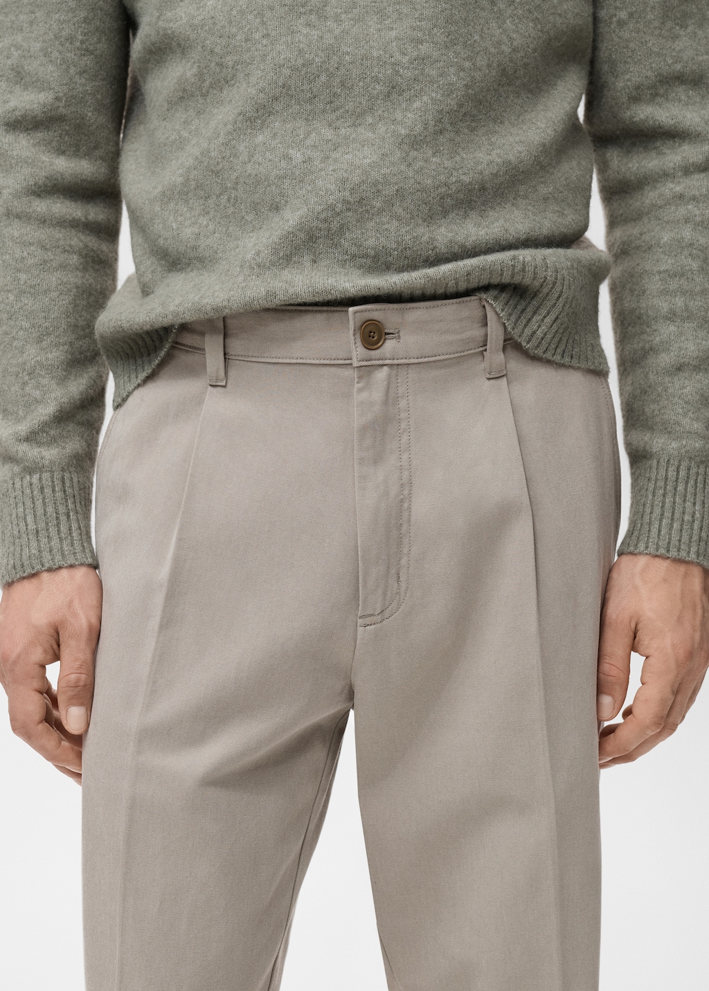 Cotton and lyocell straight-leg pleated pants