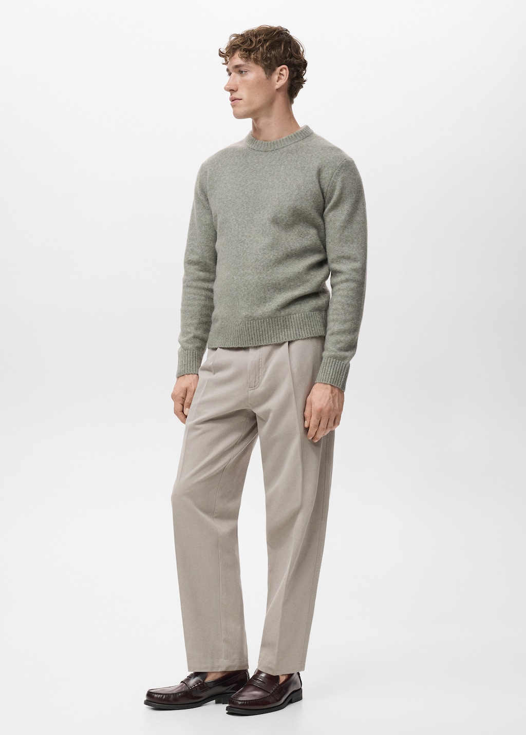 Cotton and lyocell straight-leg pleated pants