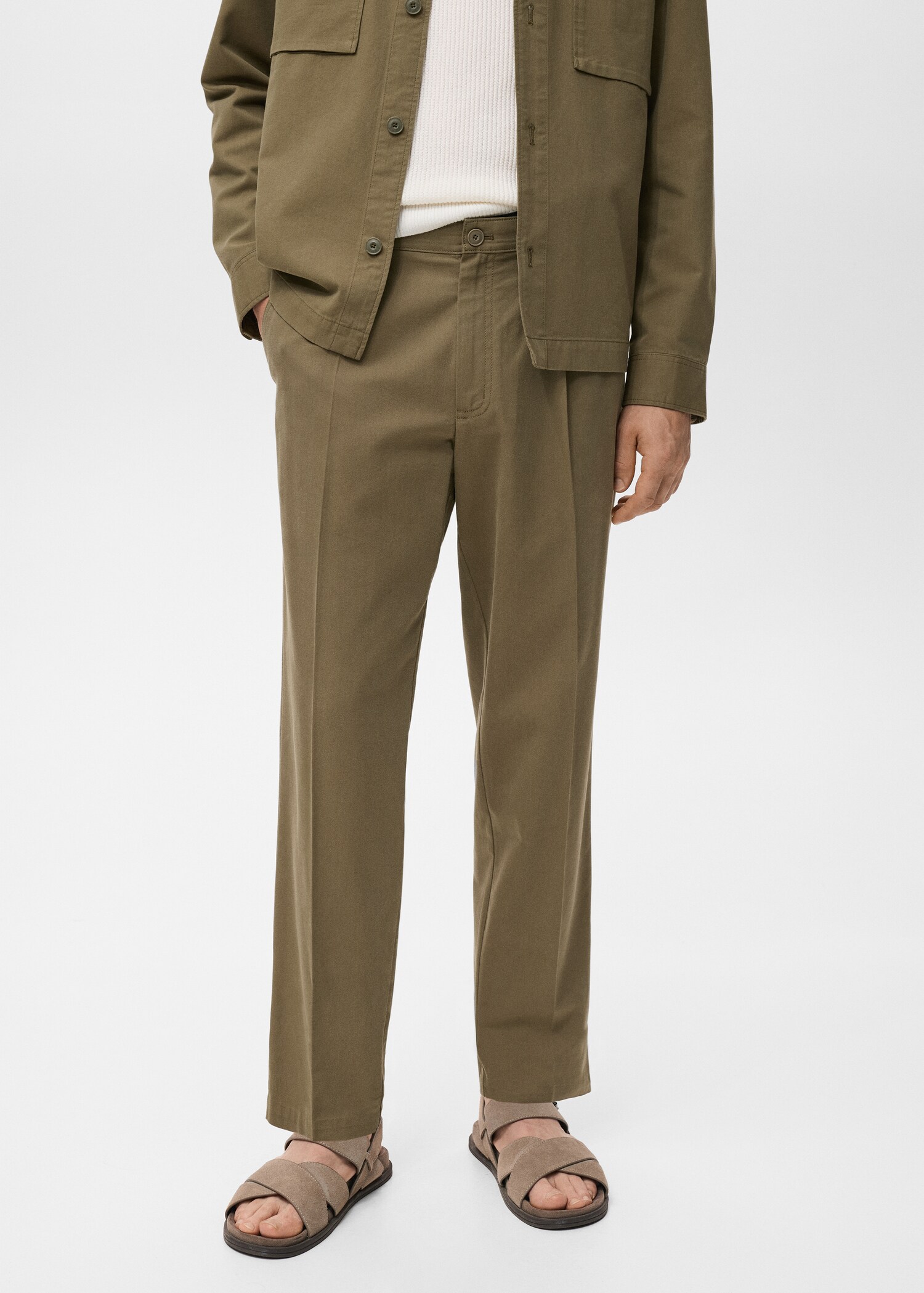 Pantalón recto pinzas algodón - Plano medio