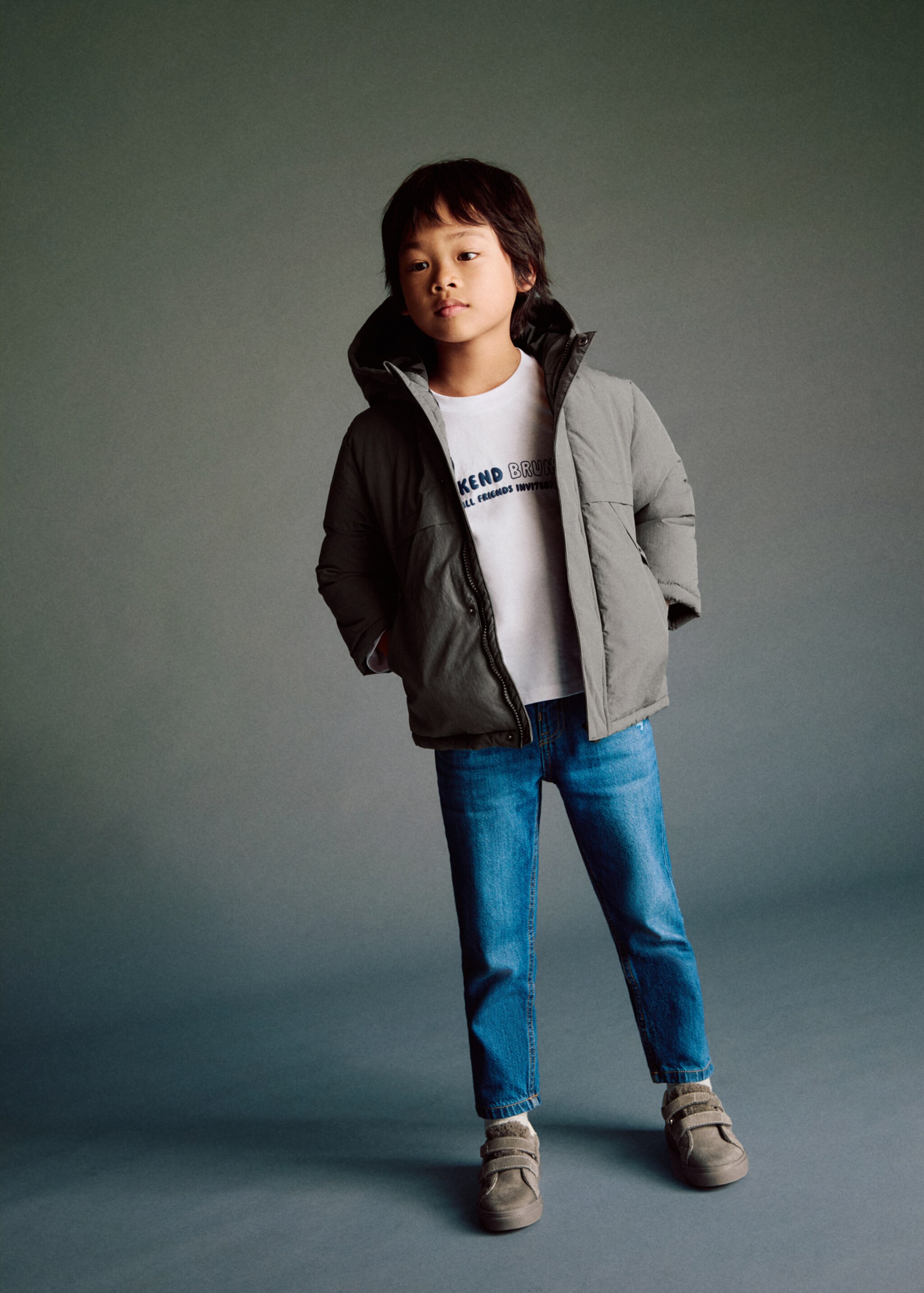 Hood quilted coat - Medium plane, Dark Grey. Ref: 17015143-00.