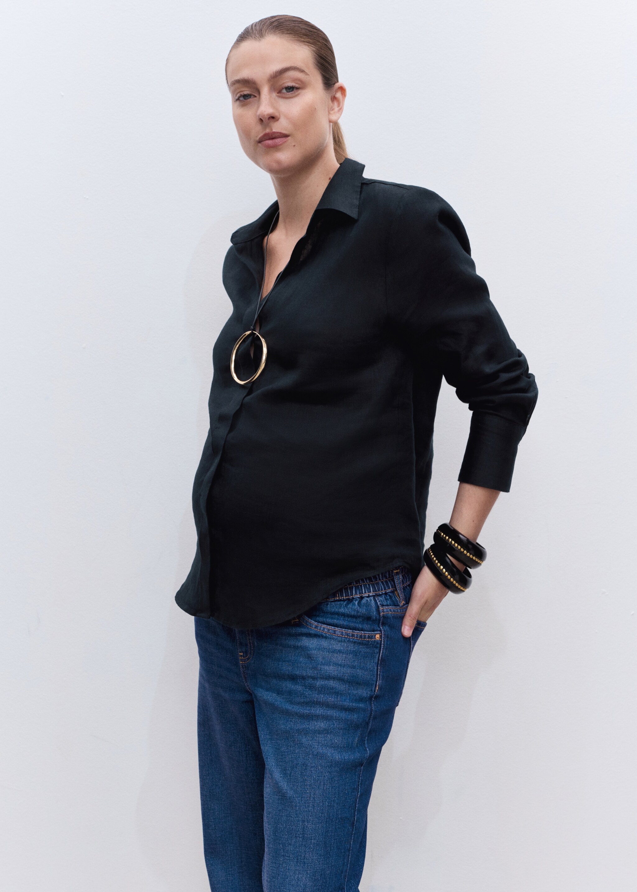 Wide-leg maternity jeans - Details of the article 1, Dark Blue. Ref: 17015148-00.