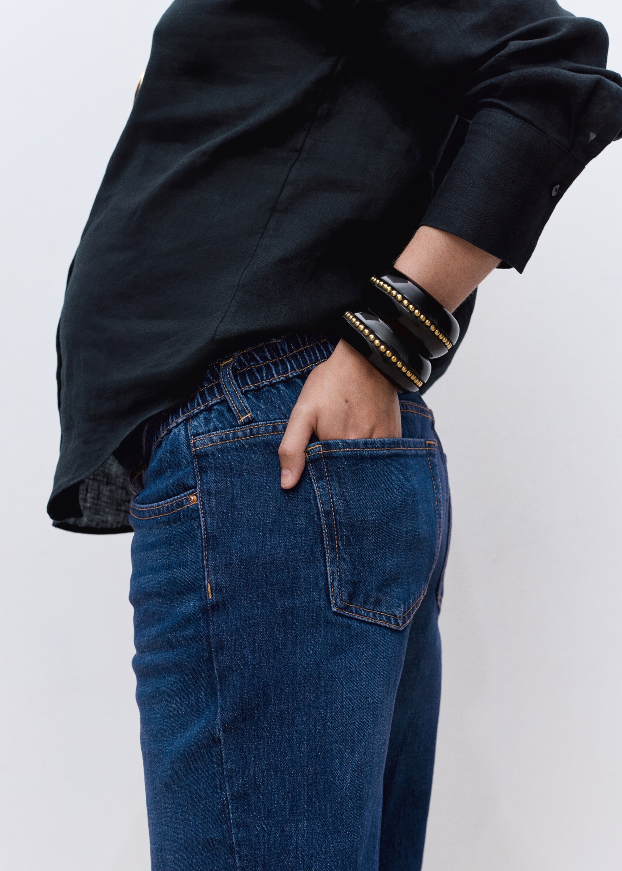 Wide-leg maternity jeans - Details of the article 6, Dark Blue. Ref: 17015148-00.