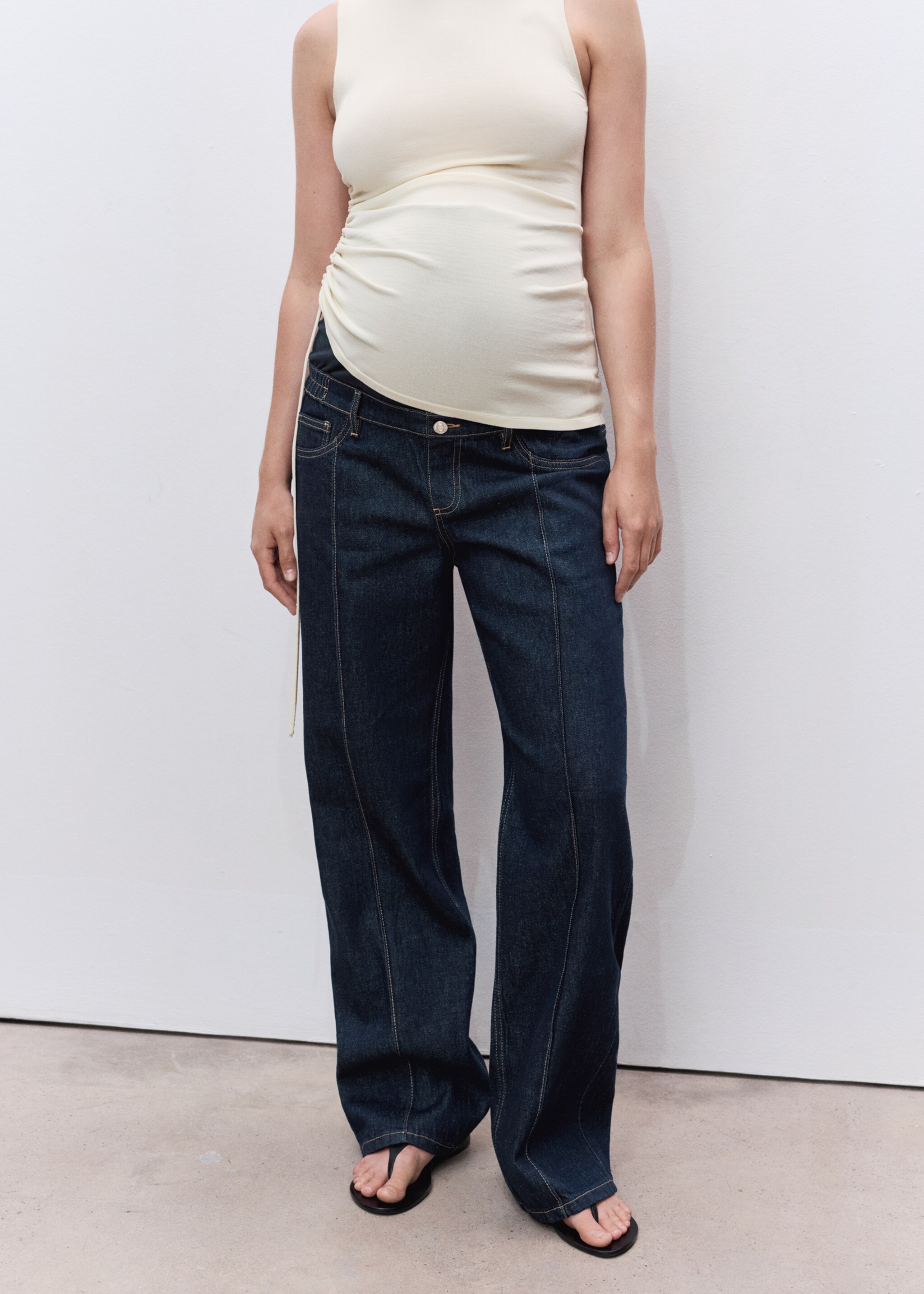 Jeans retos costuras premamá - Plano médio, Azul. Ref: 17015152-00.