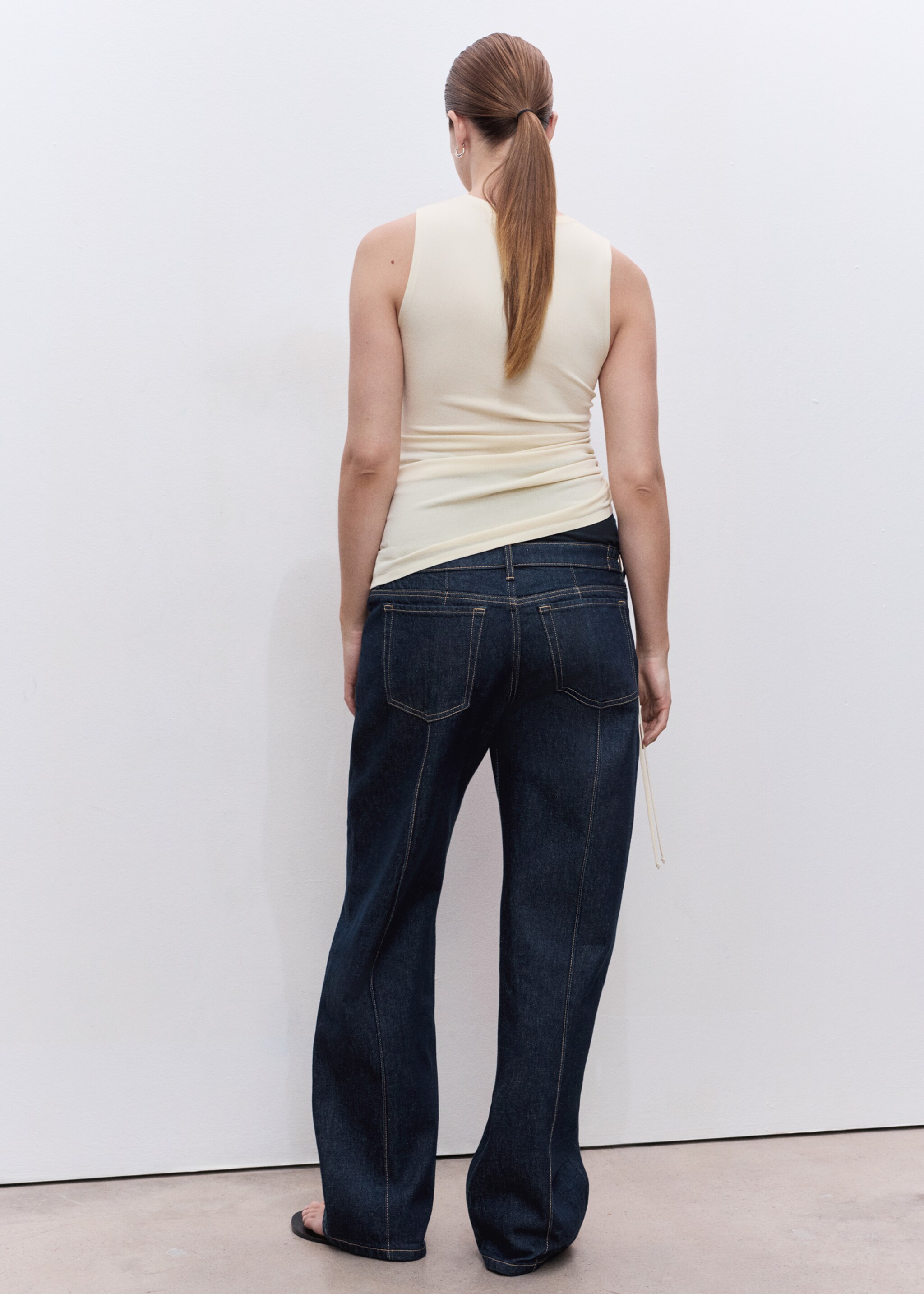 Jeans retos costuras premamá - Verso do artigo, Azul. Ref: 17015152-00.