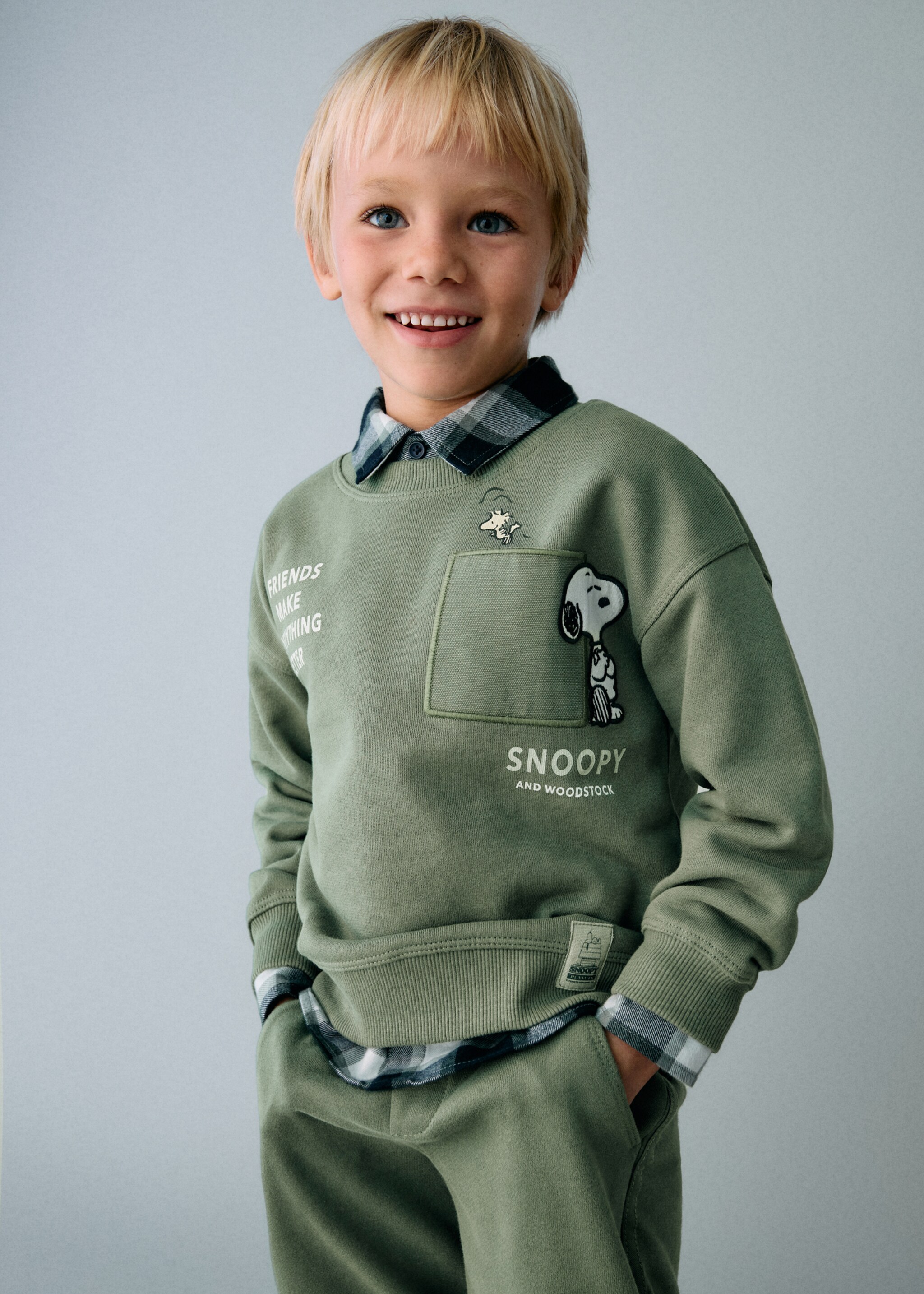 Embroidered Snoopy sweatshirt - Medium plane, Green. Ref: 17015158-00.