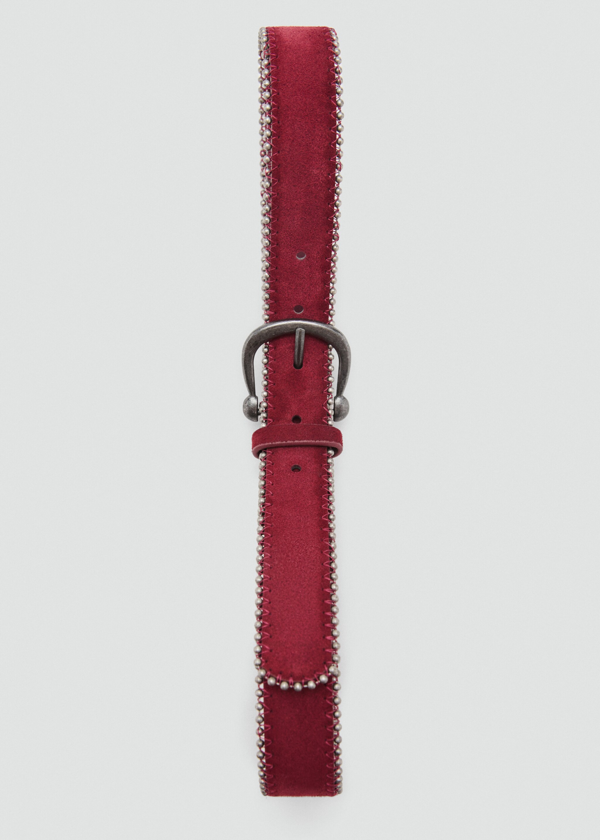 Stud leather belt - Details of the article 2, Burgundy. Ref: 17015173-00.