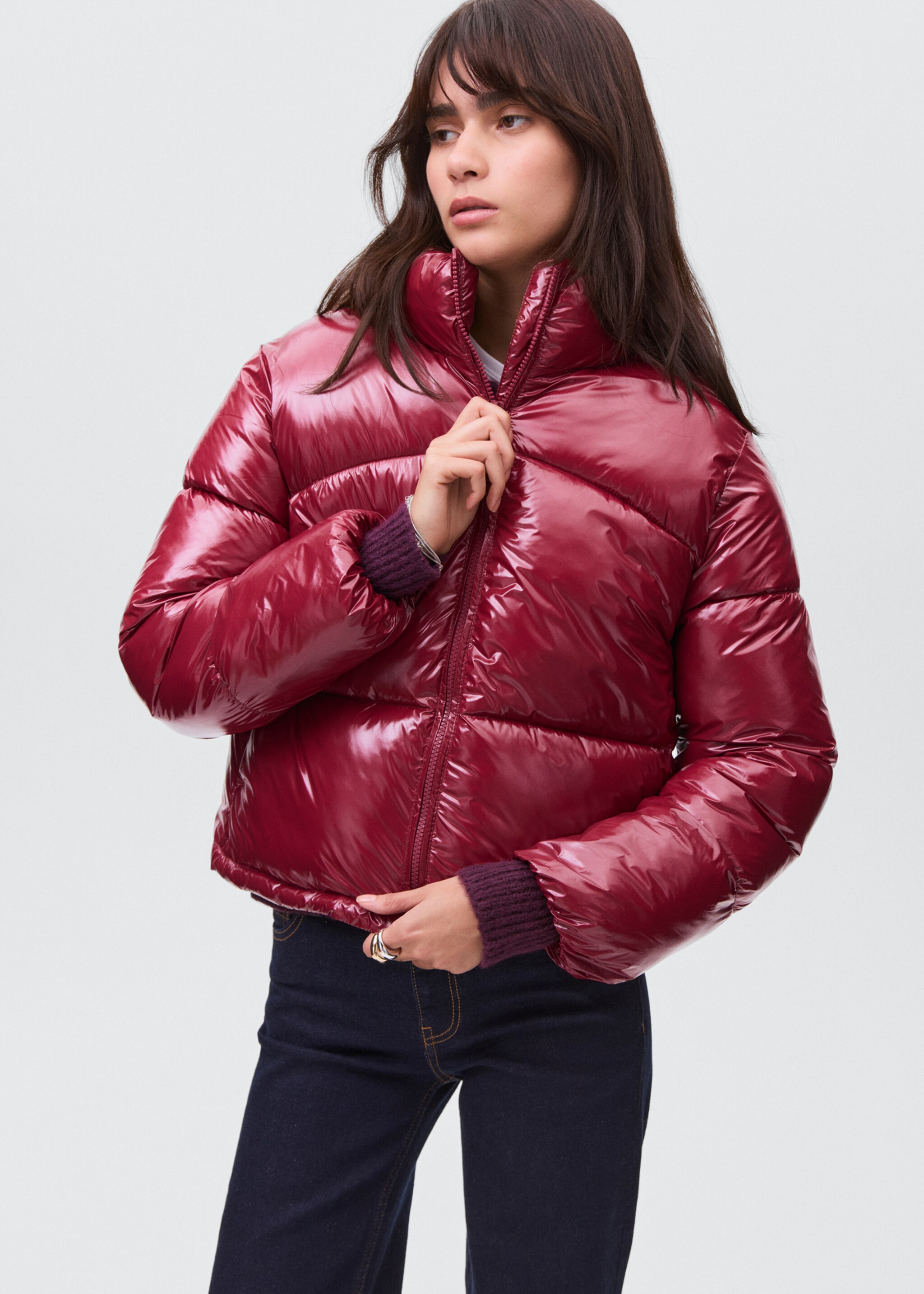 Shiny quilted anorak - Medium plane, Burgundy. Ref: 17015790-00.