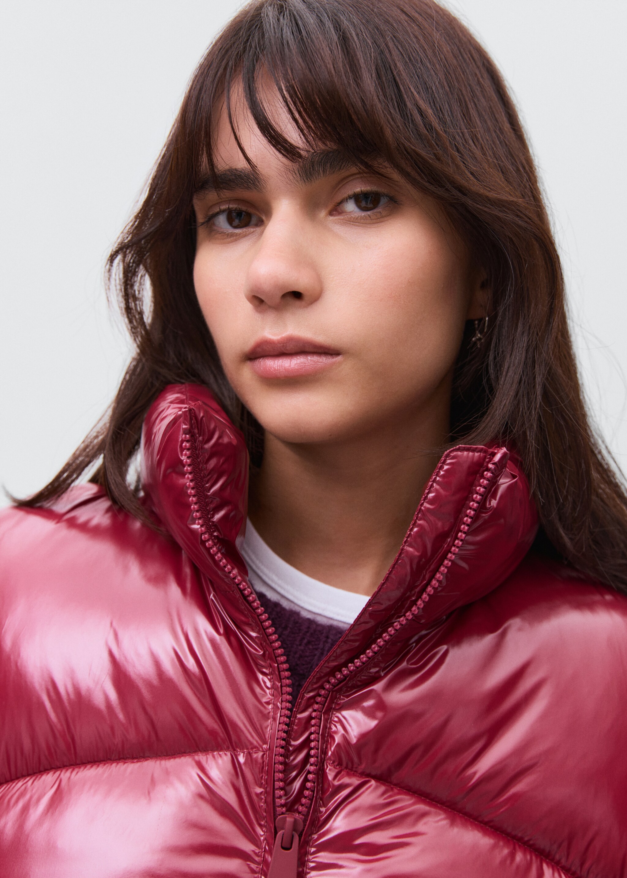 Shiny quilted anorak - Details of the article 1, Burgundy. Ref: 17015790-00.