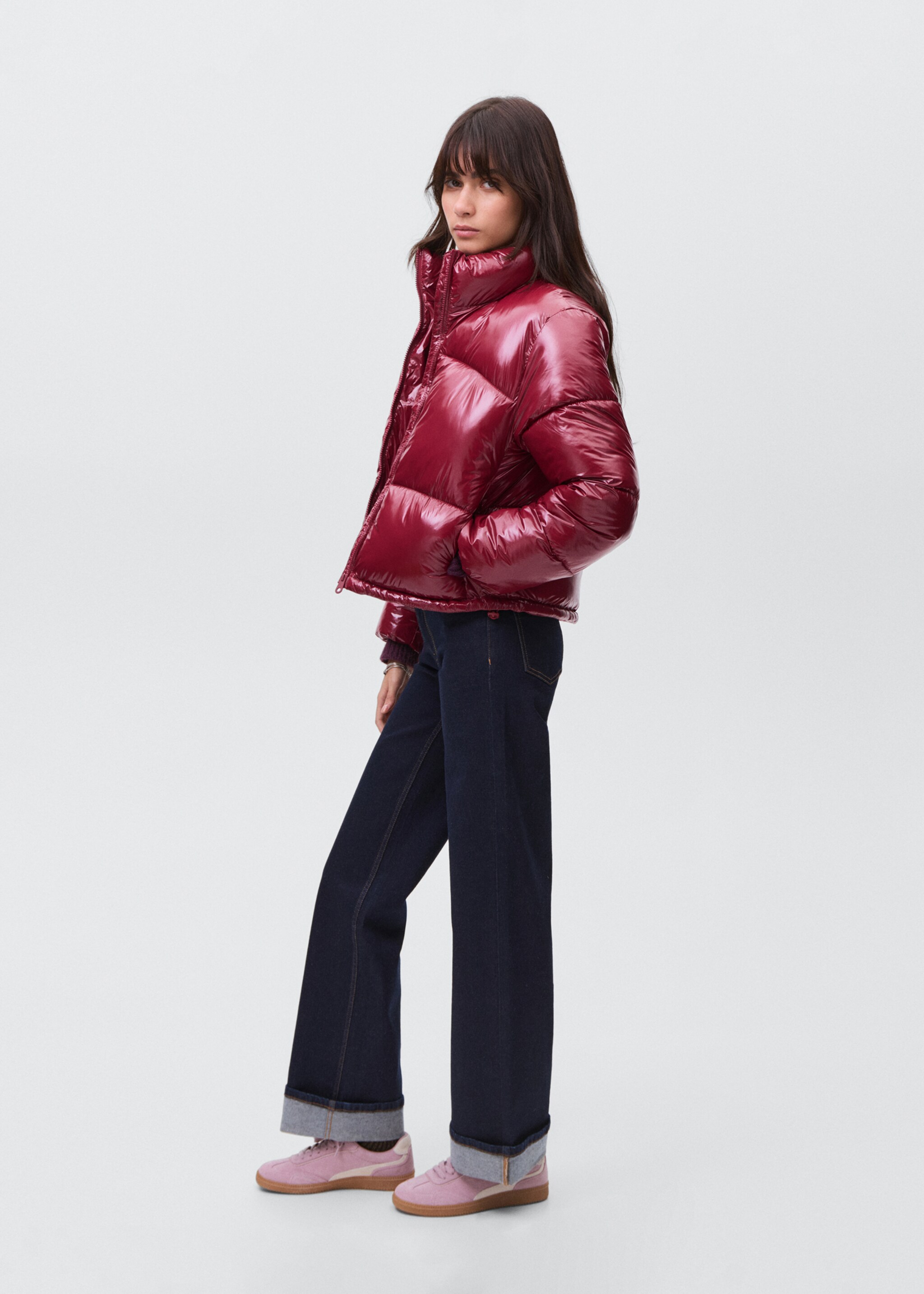 Shiny quilted anorak - Details of the article 2, Burgundy. Ref: 17015790-00.