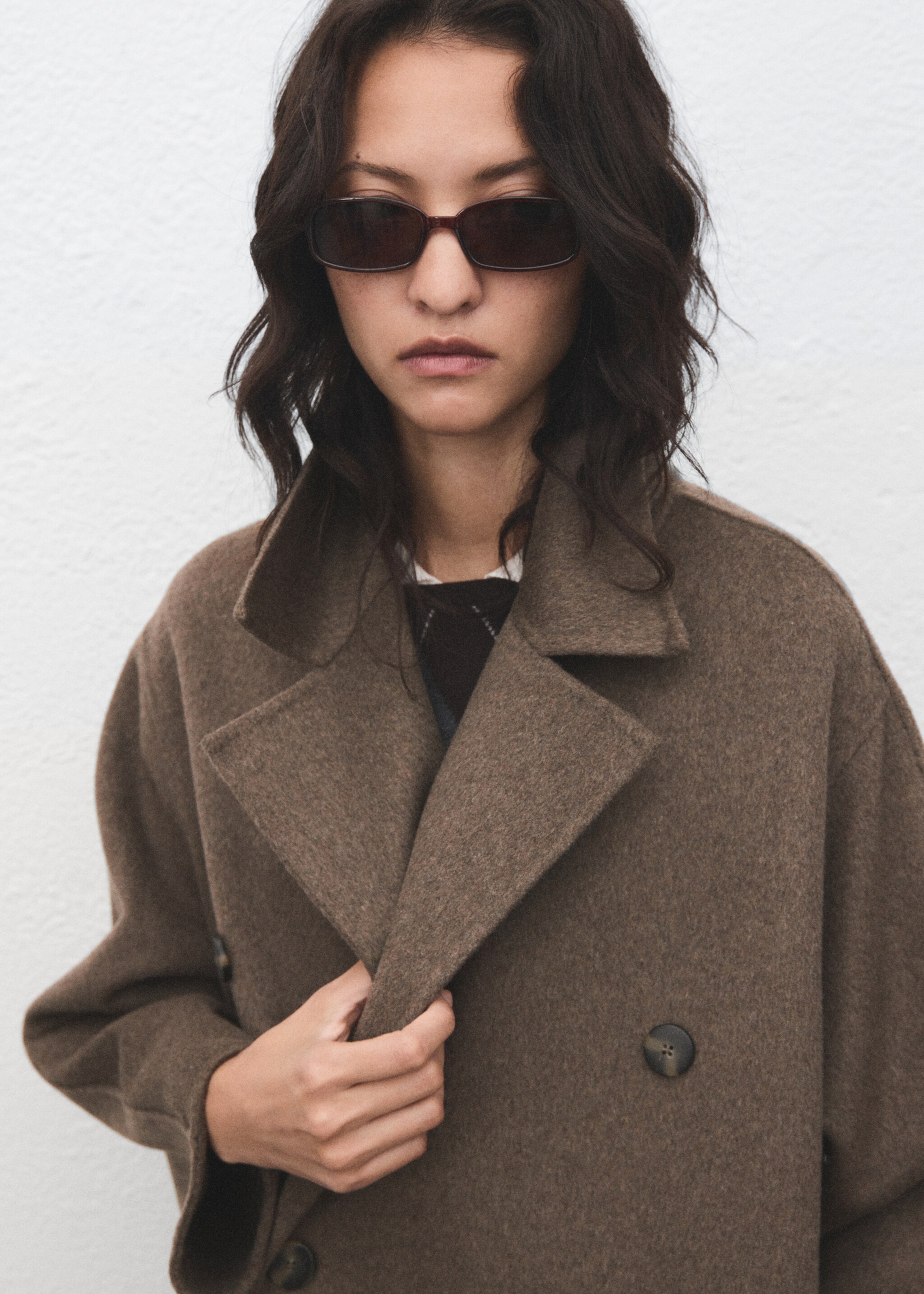 Handmade oversized wool coat - Details of the article 1, Medium Brown. Ref: 17015792-00.