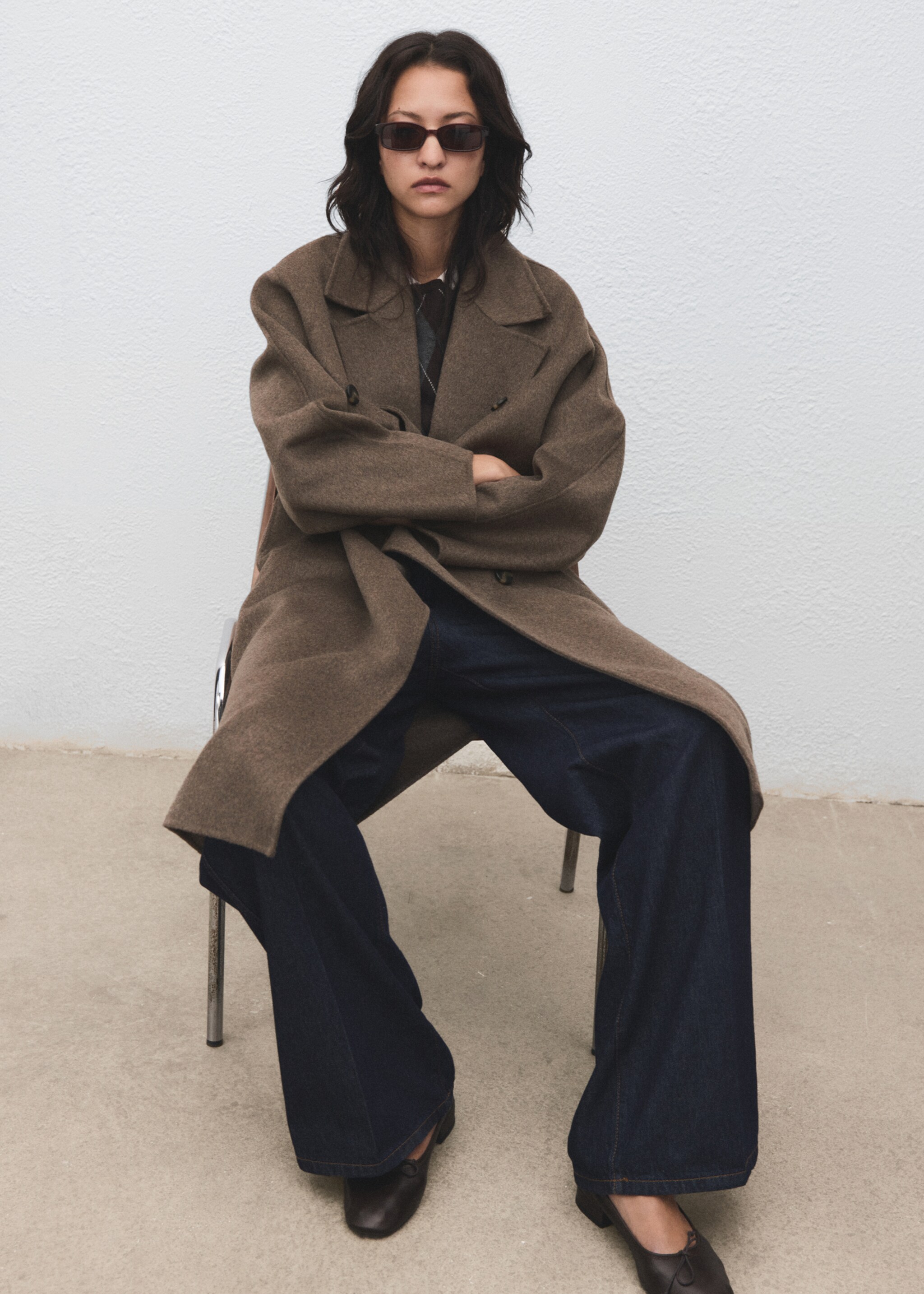 Handmade oversized wool coat - Details of the article 2, Medium Brown. Ref: 17015792-00.