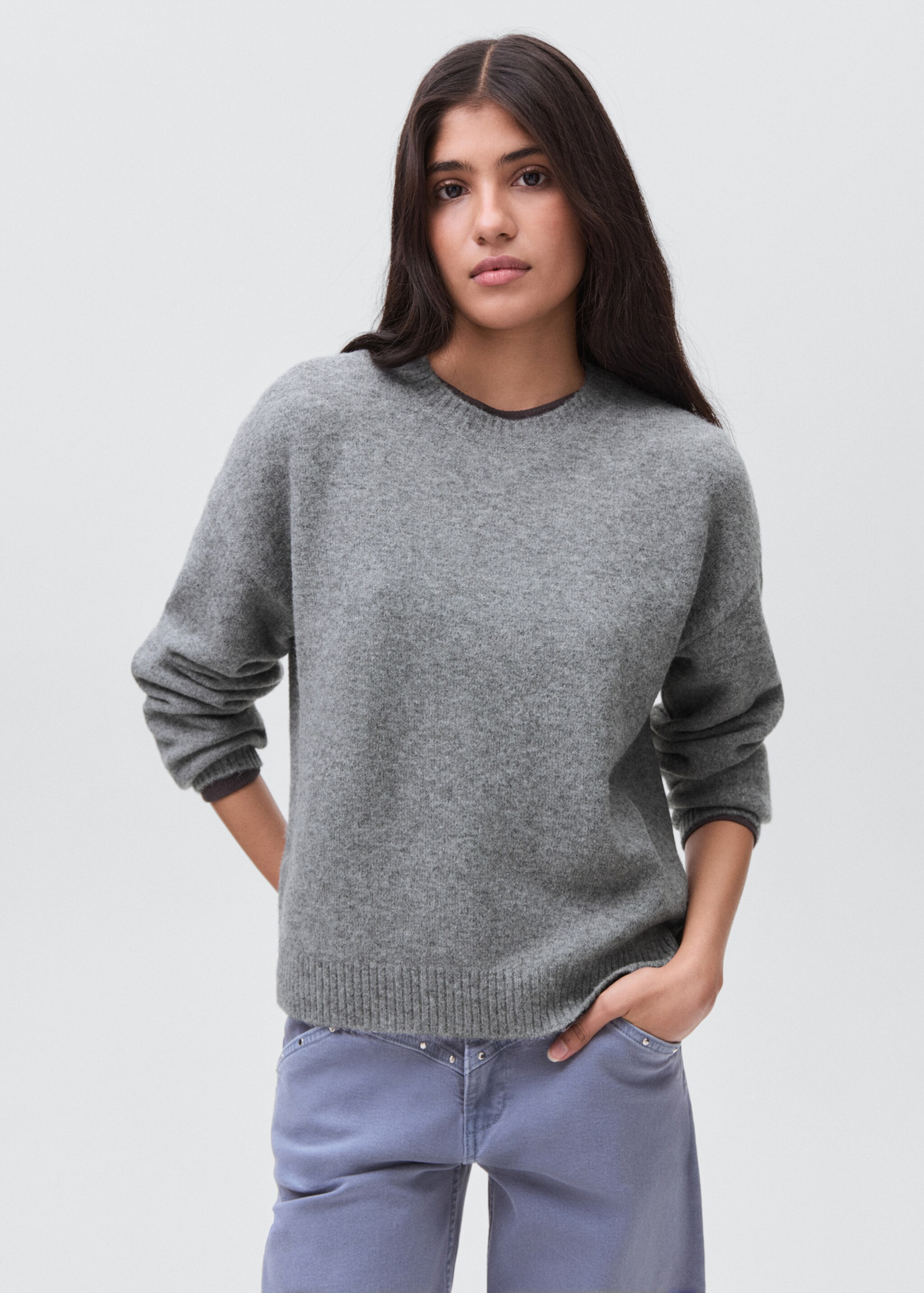 Pull-over maille - Plan moyen, Gris chiné moyen. Ref: 17015793-00.
