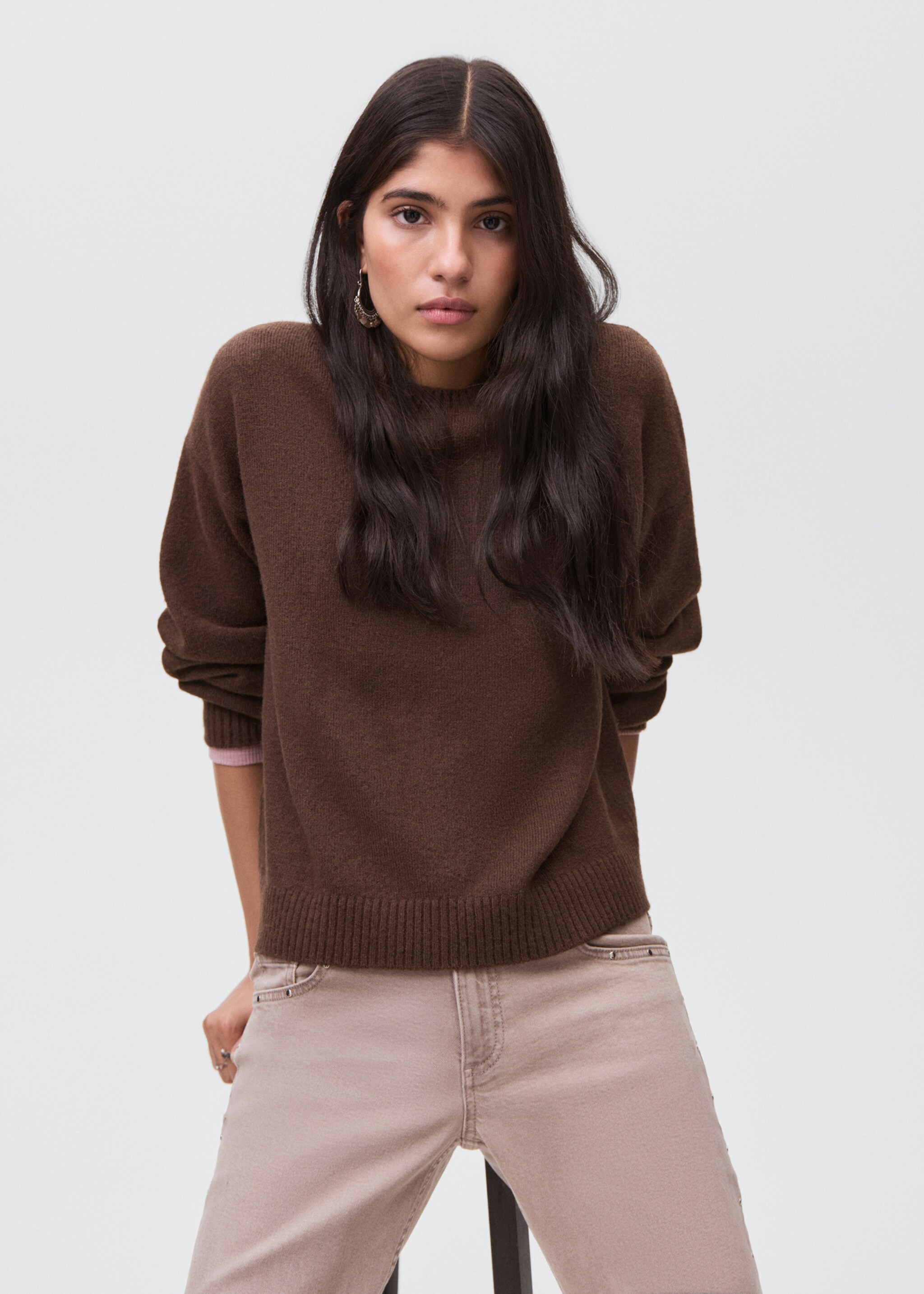 Knit sweater - Details of the article 2, Brown. Ref: 17015795-00.