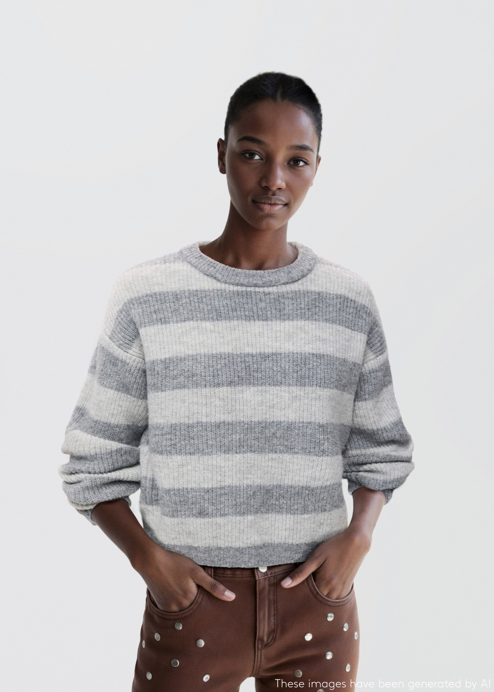 Knit striped sweater - Medium plane, Medium Heather Grey. Ref: 17015797-00.