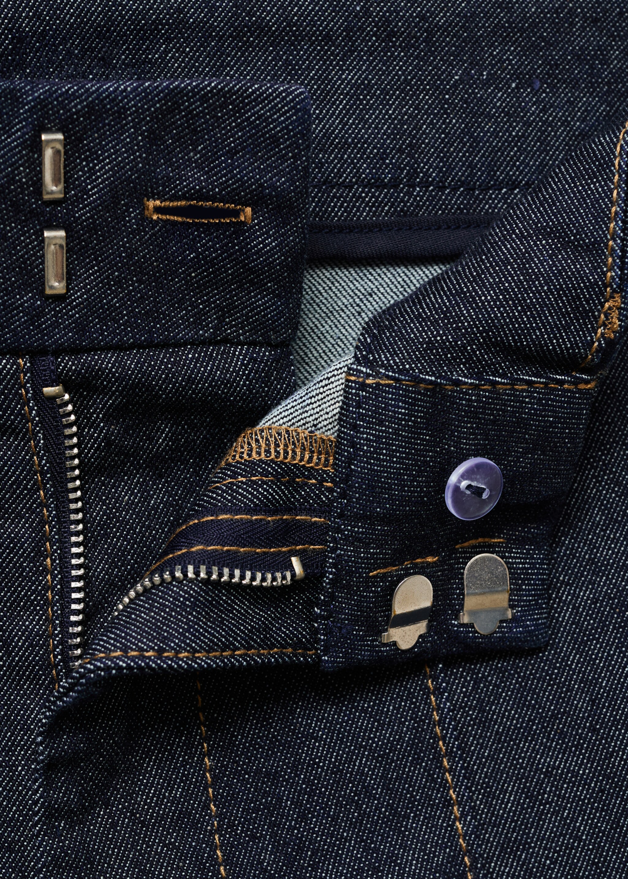 High-waisted culotte jeans with stitching - Details of the article 8, Open Blue. Ref: 17015803-00.