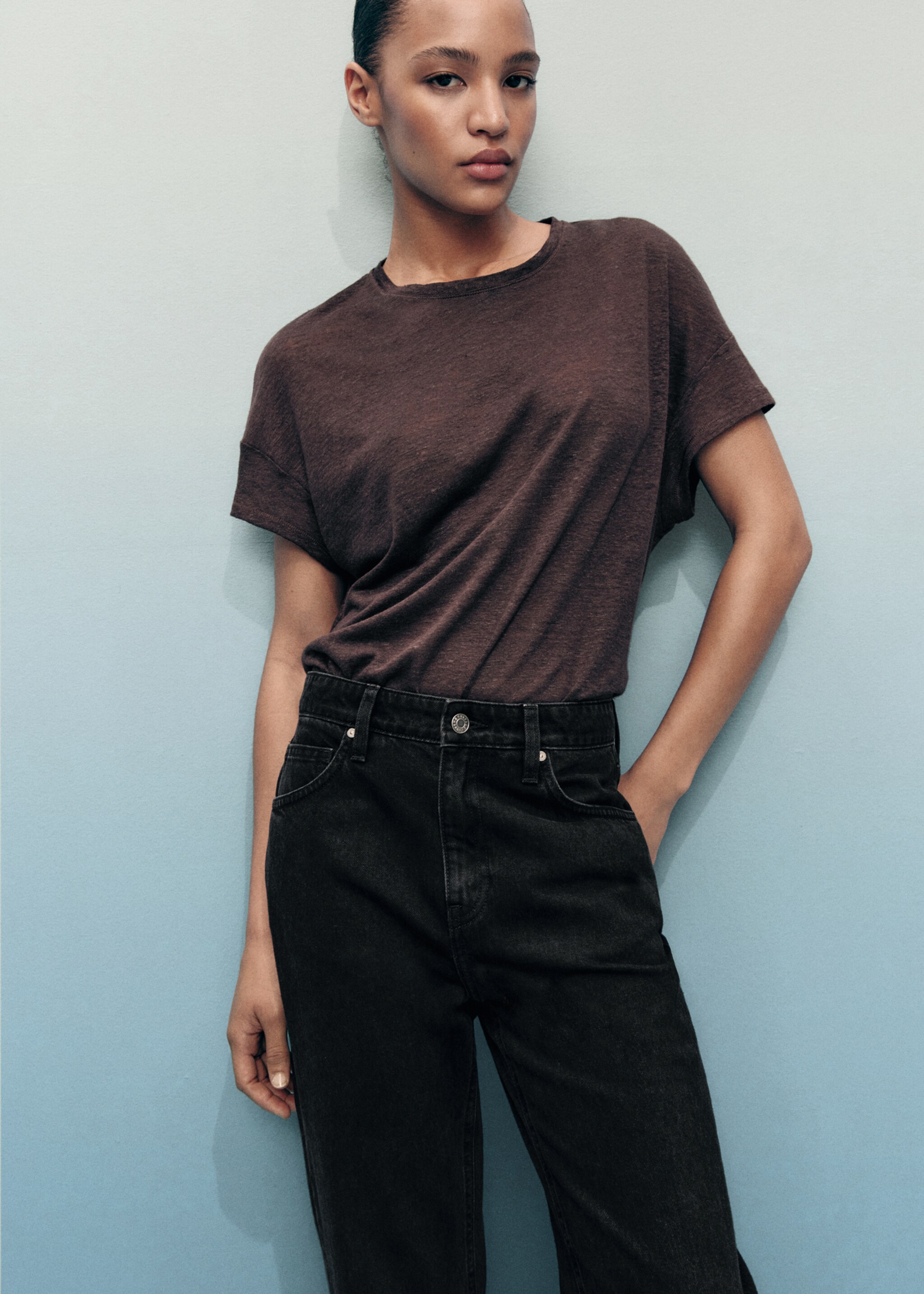 Matilda high-rise straight jeans - Details of the article 1, Black denim. Ref: 17015808-00.