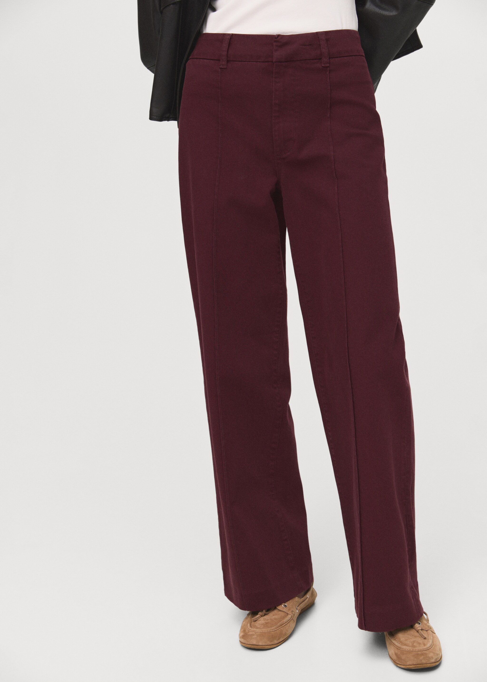 High-waisted wide leg jeans with stitching - Medium plane, Wine. Ref: 17015810-00.