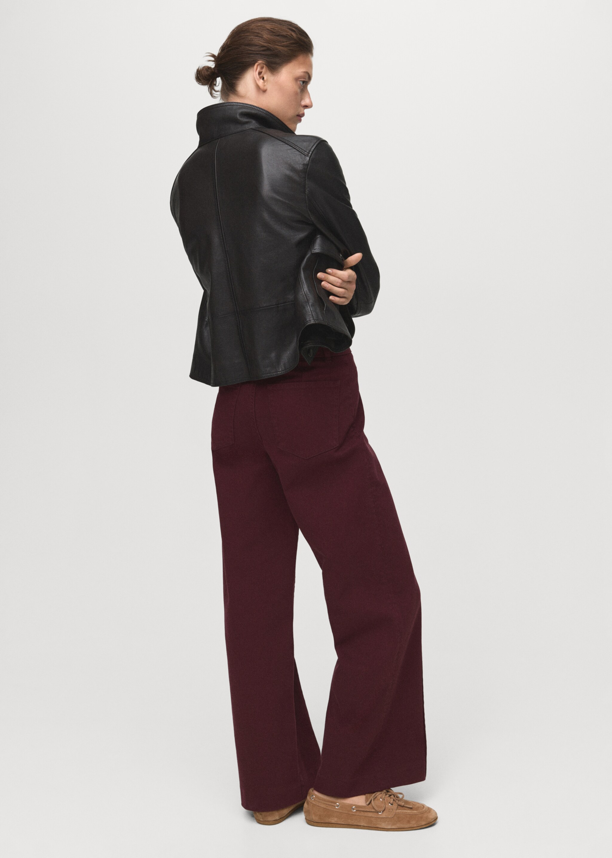High-waisted wide leg jeans with stitching - Reverse of the article, Wine. Ref: 17015810-00.
