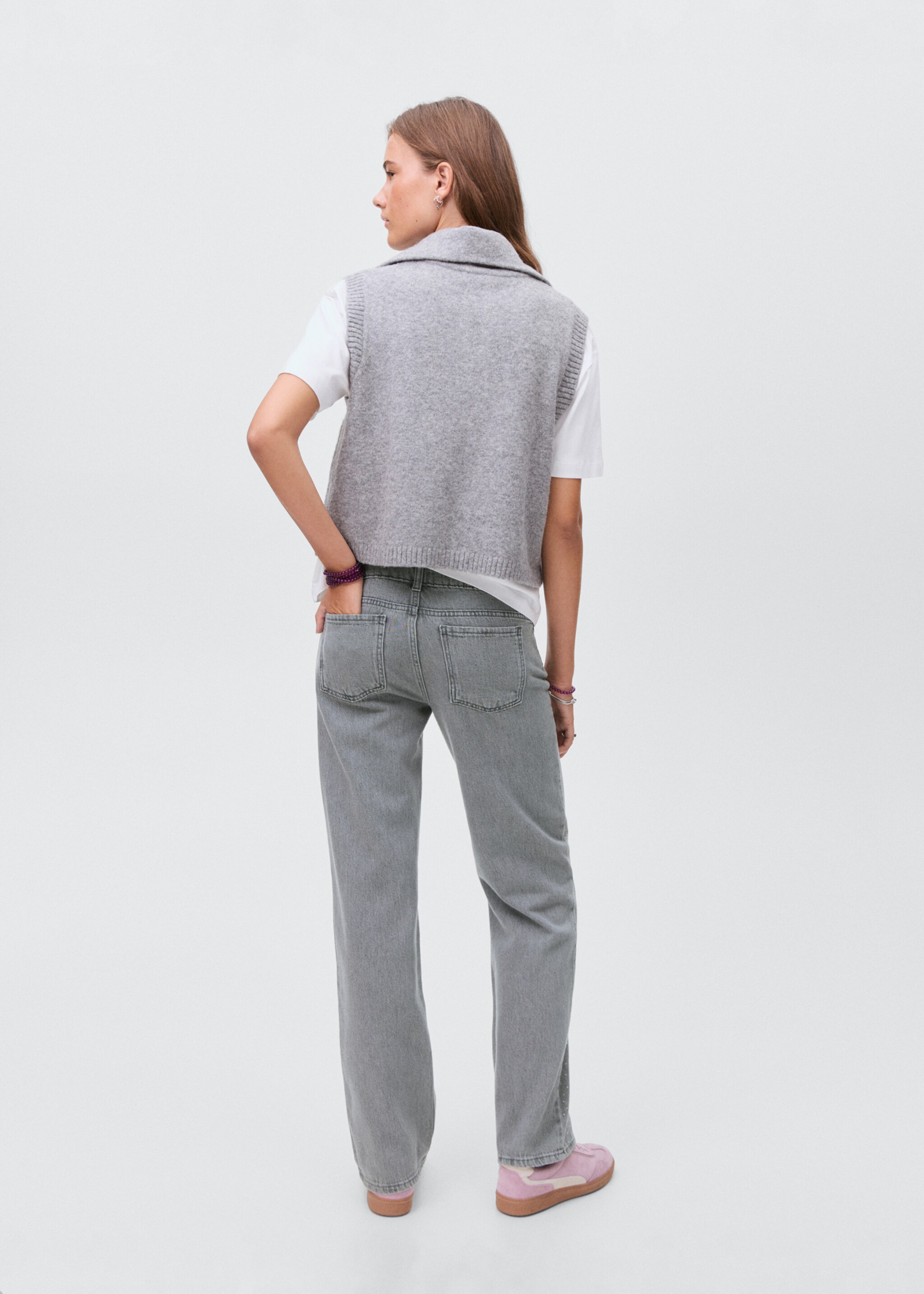 Jeans straight strass - Reverso del artículo, Gris. Ref: 17015814-00.