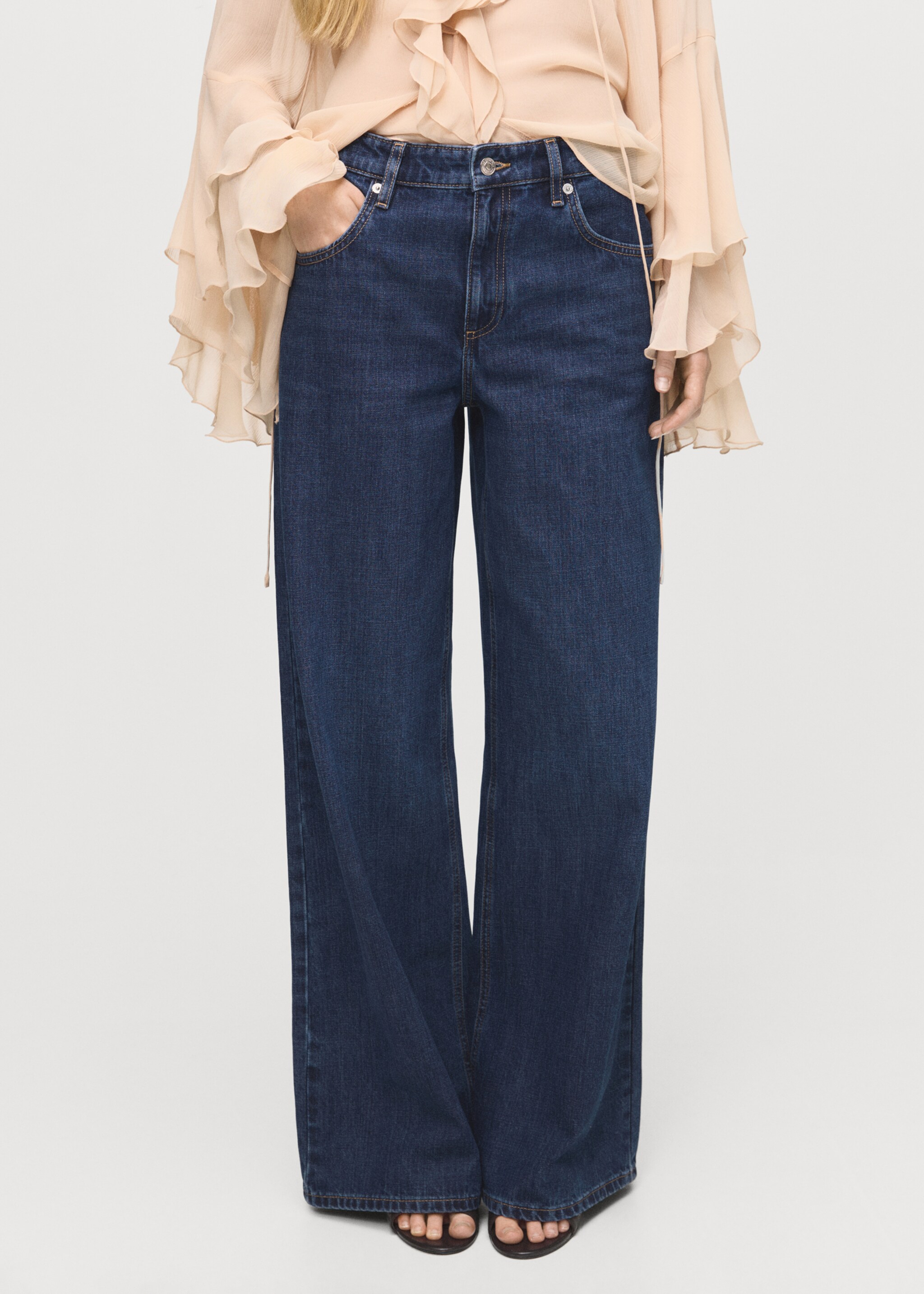 Jeans wide leg tiro bajo - Plano medio, Azul oscuro. Ref: 17015815-00.