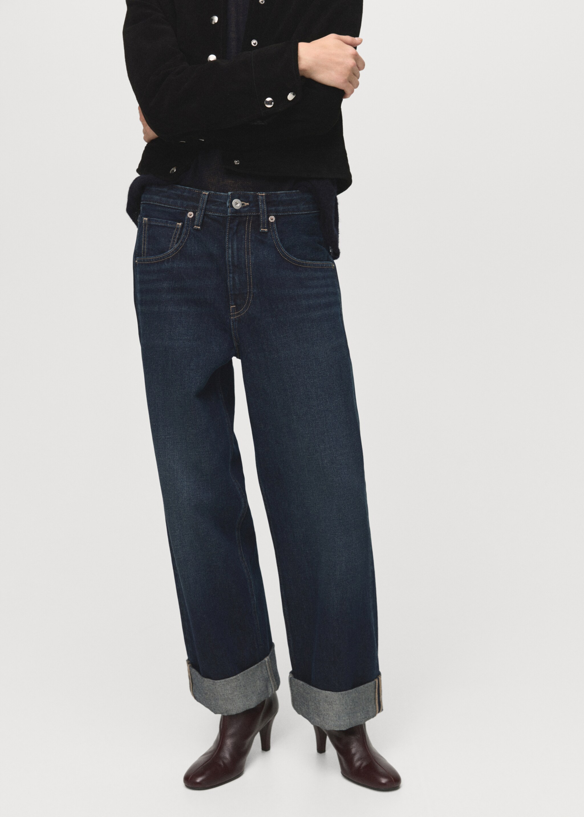 Wide-leg jeans with turn-up hem - Medium plane, Open Blue. Ref: 17015818-00.