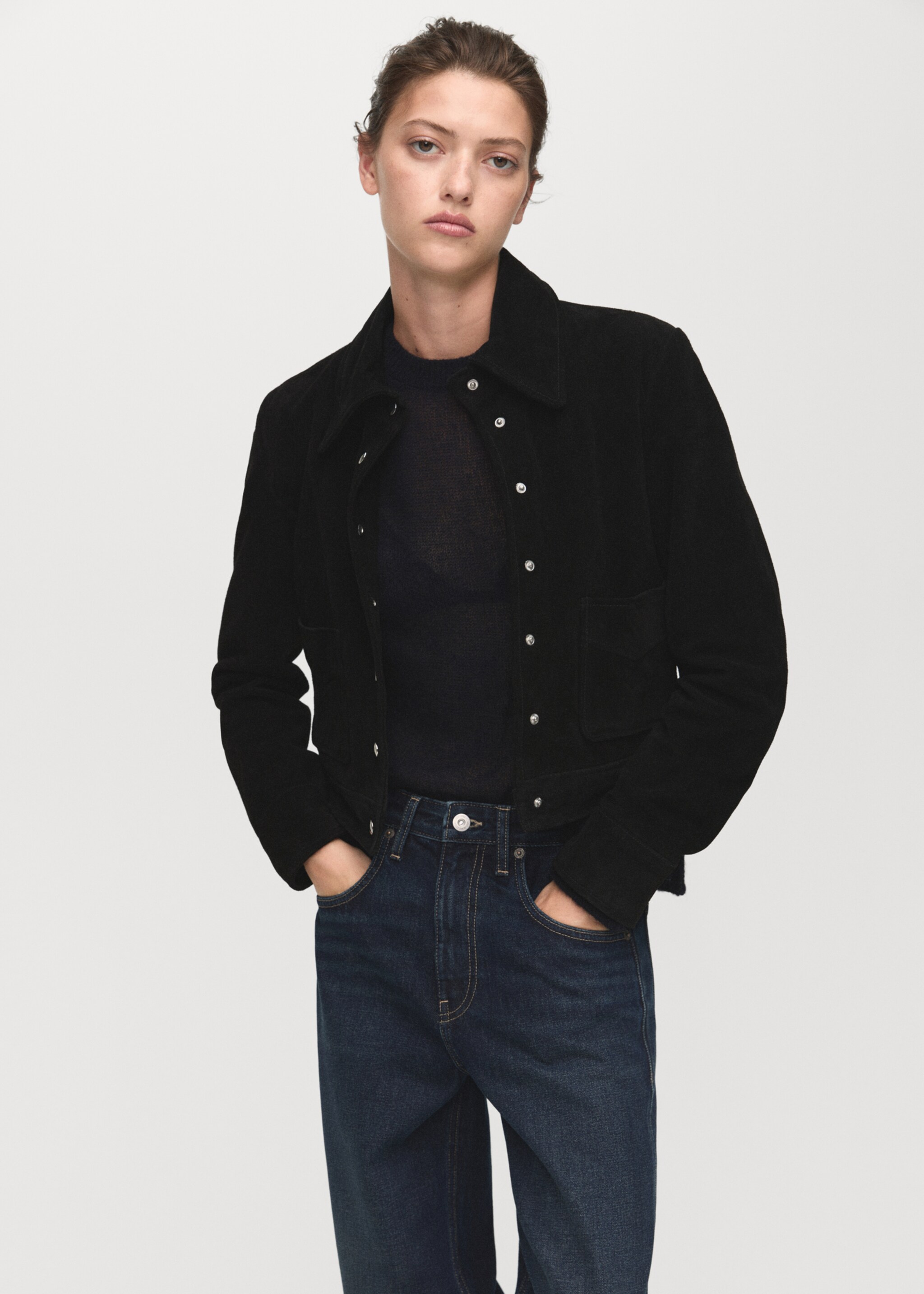 Wide-leg jeans with turn-up hem - Details of the article 1, Open Blue. Ref: 17015818-00.