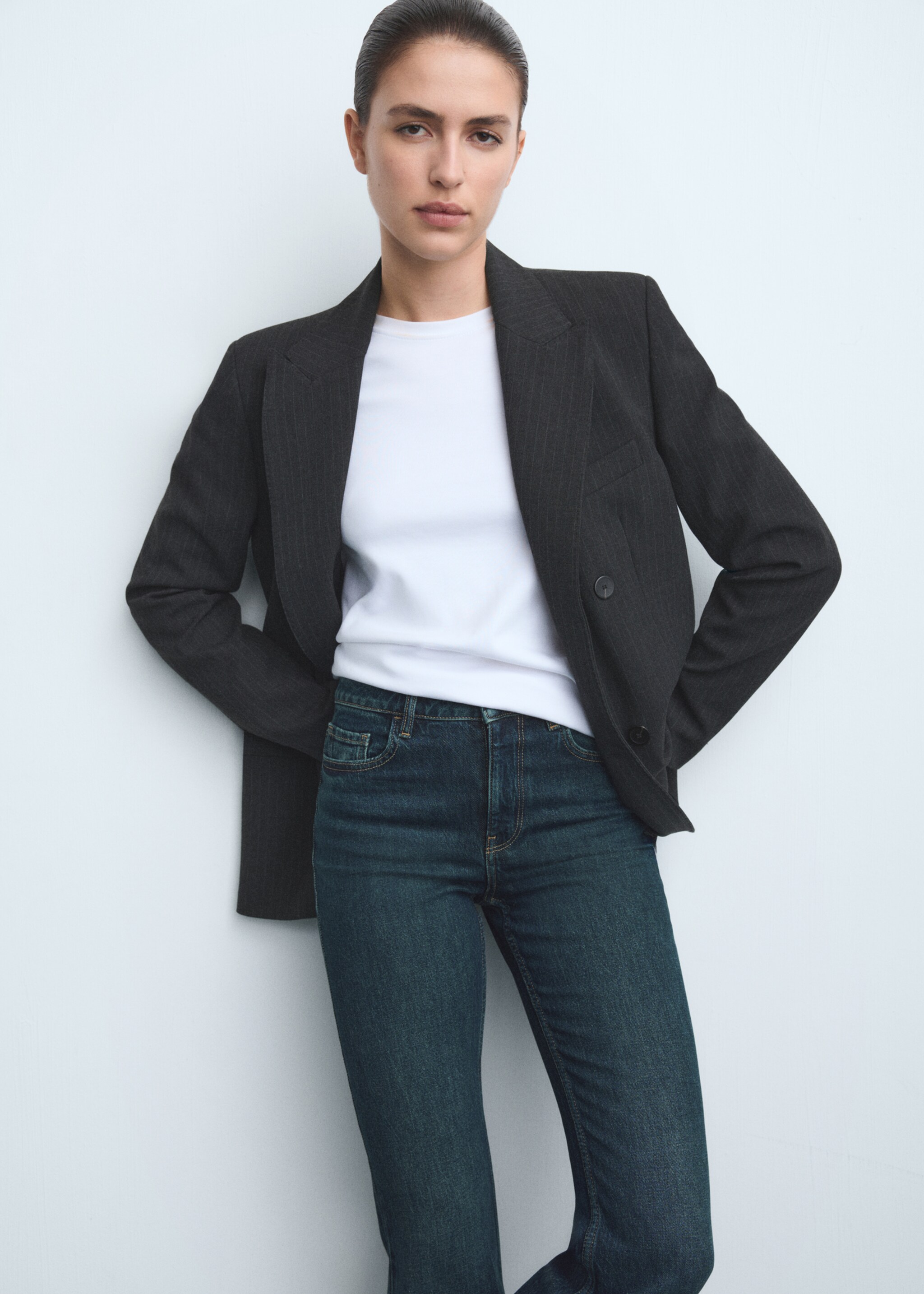 Fiona flared mid-rise jeans - Details of the article 1, Dark Blue. Ref: 17015821-00.