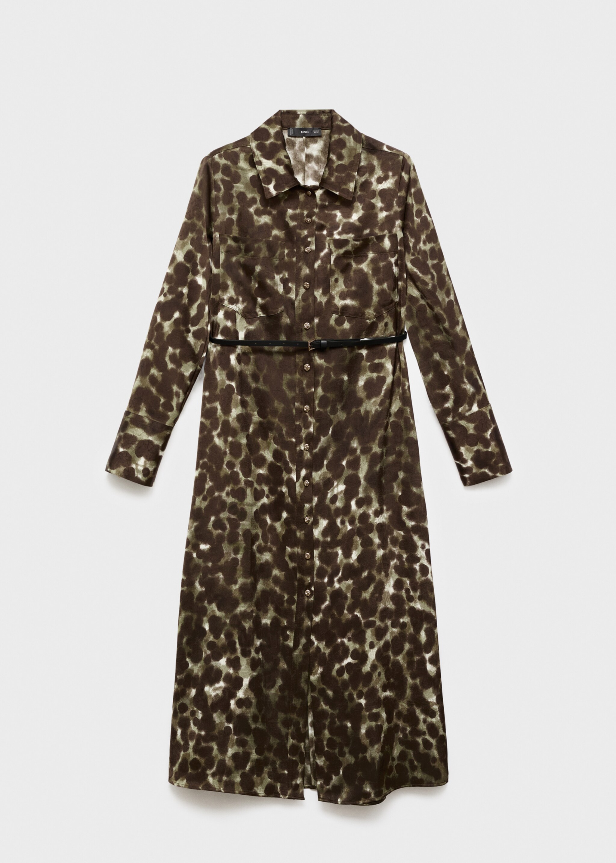 Printed shirt dress with belt - Article without model, Khaki. Ref: 17015824-00.